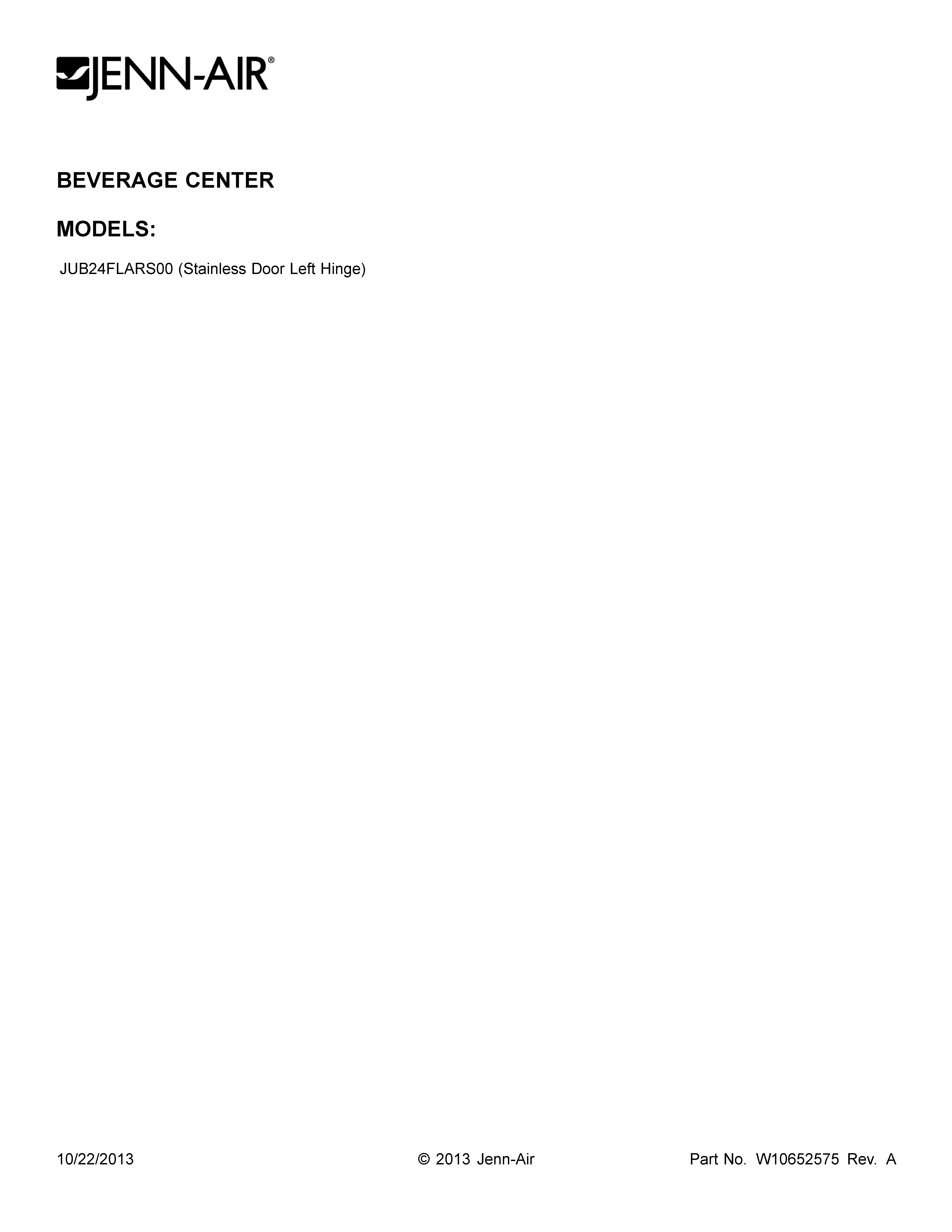 Jenn-Air JUB24FLARS00 cover sheet diagram