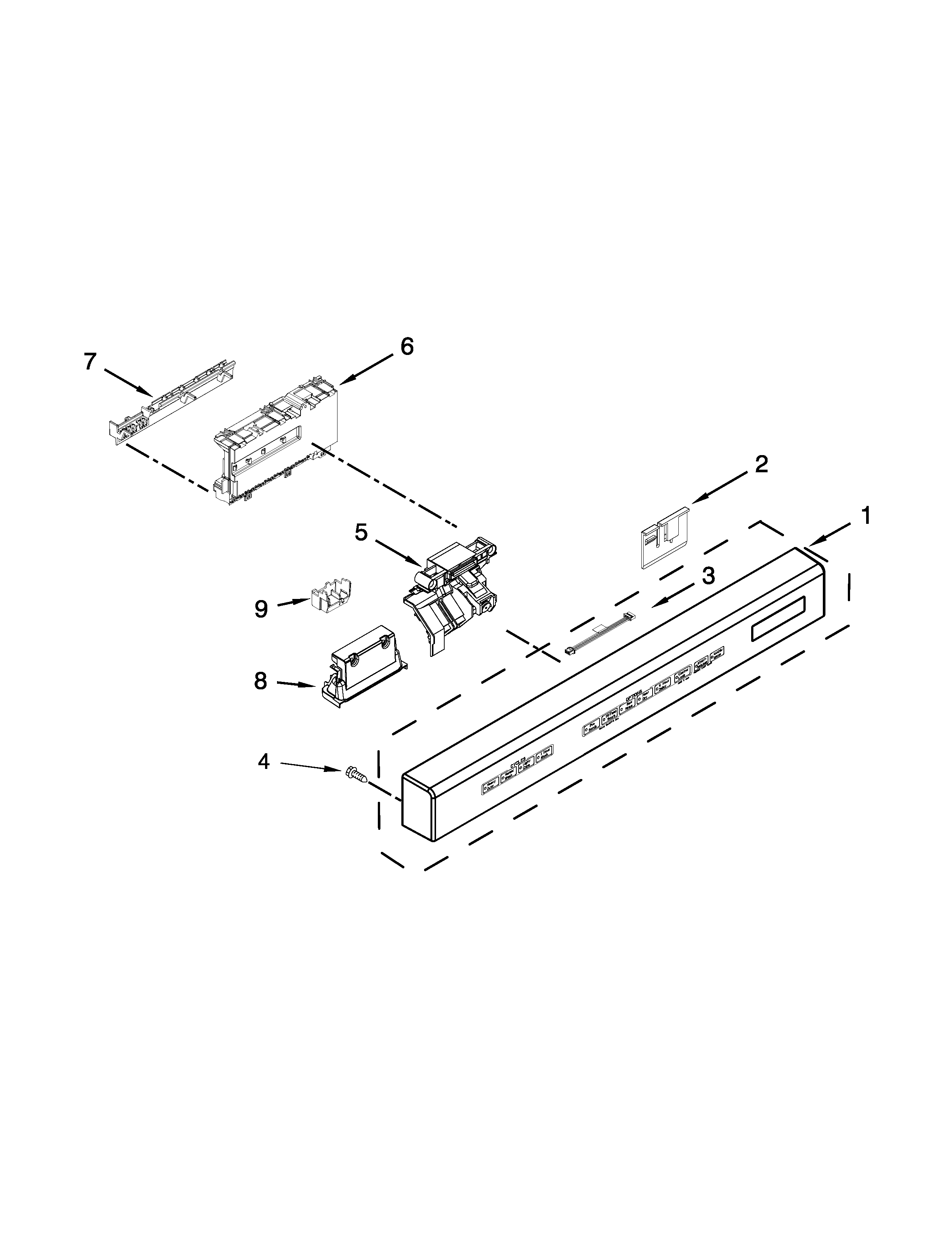 KitchenAid KUDC10IXSS9 control panel and latch parts diagram