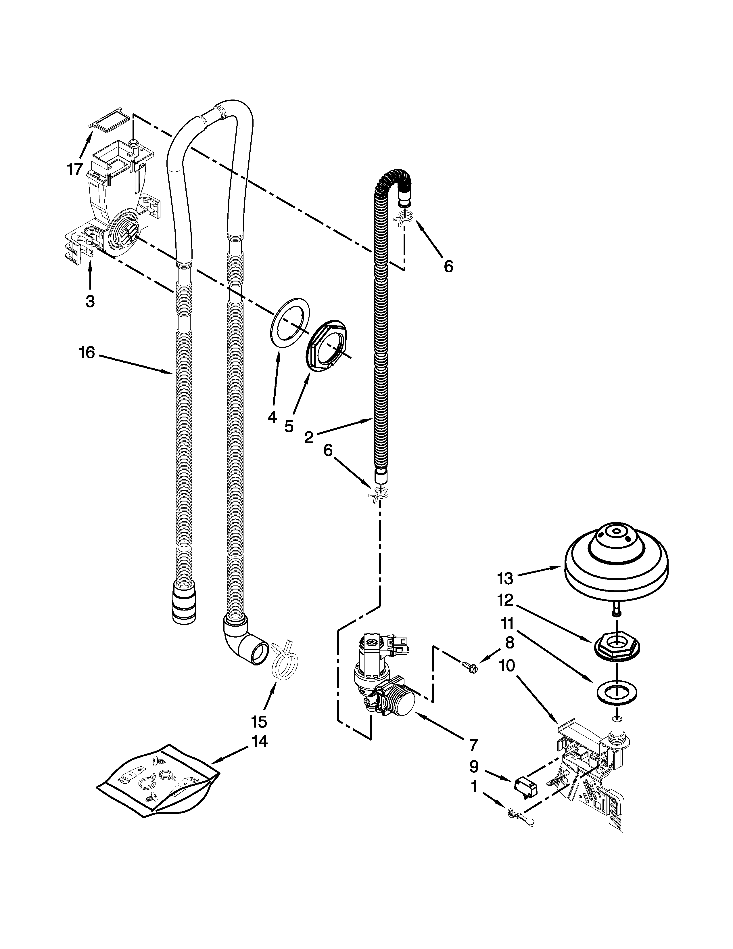 KitchenAid KUDC10IXSS9 fill, drain and overfill parts diagram