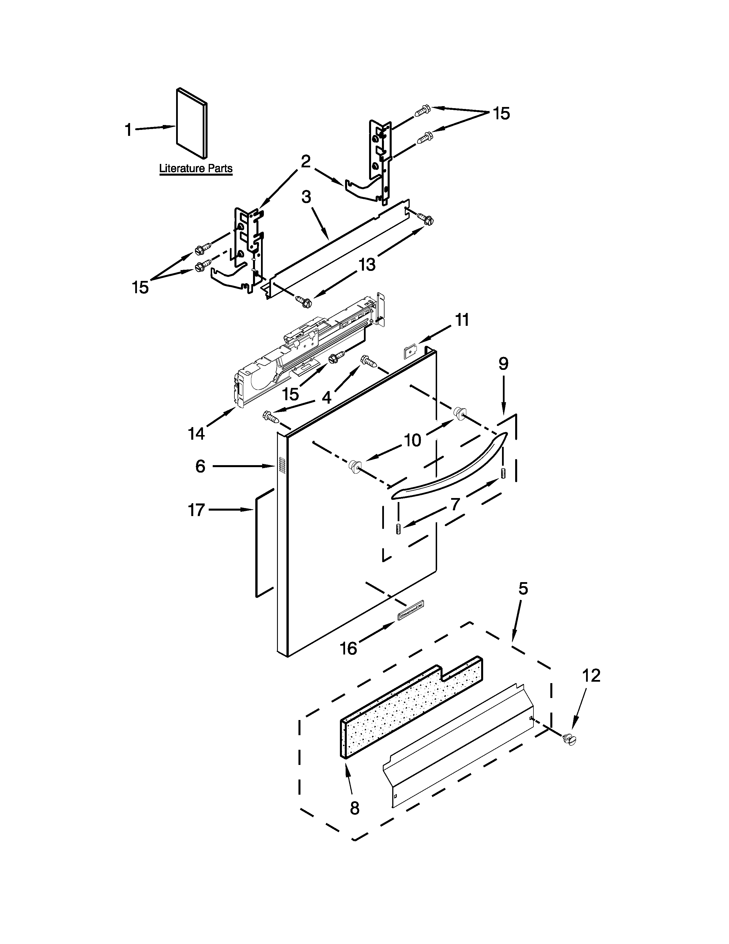KitchenAid KUDE20FBWH1 door and panel parts diagram