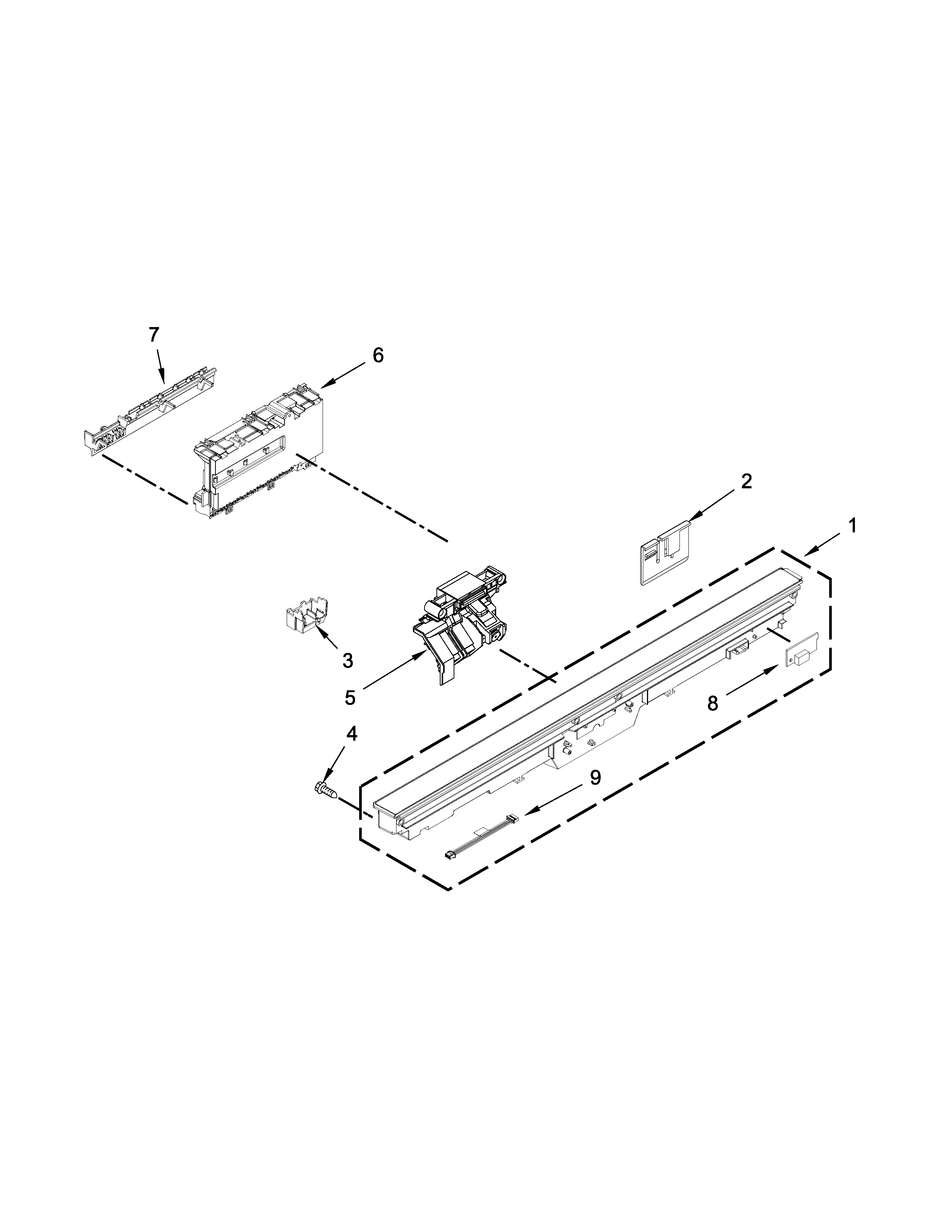 KitchenAid KUDE20FBWH1 control panel and latch parts diagram