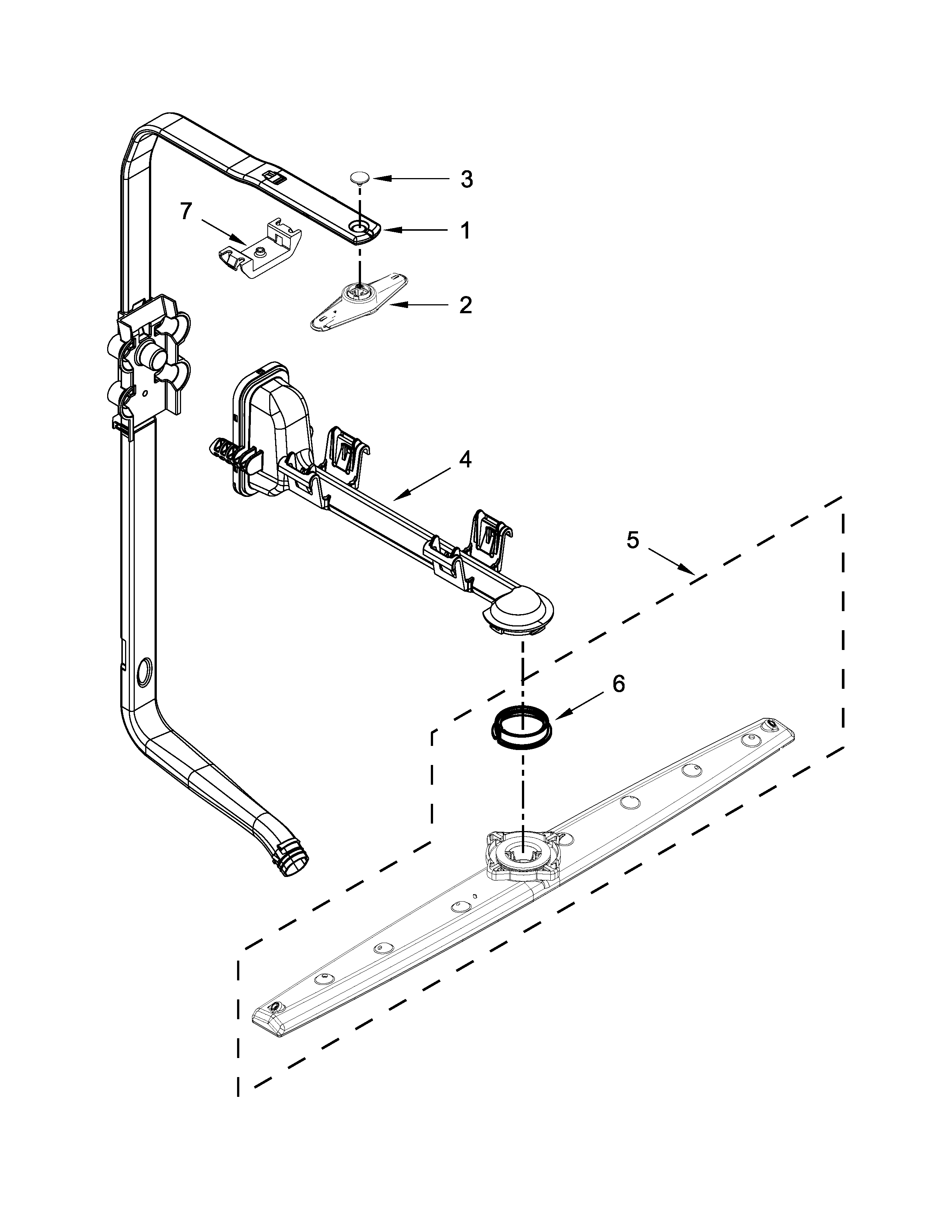 KitchenAid KUDE20FBWH1 upper wash and rinse parts diagram