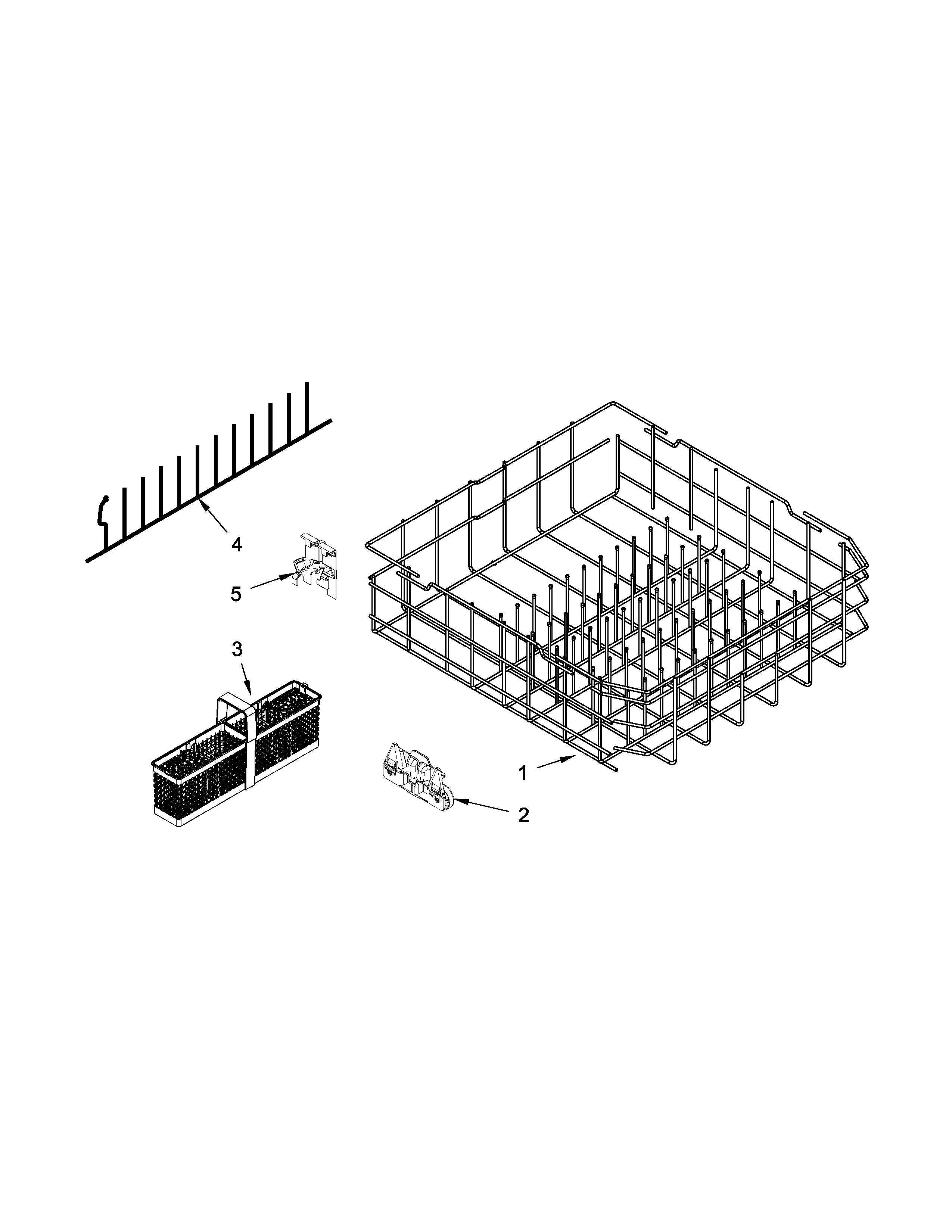 KitchenAid KUDE20FBWH1 lower rack parts diagram