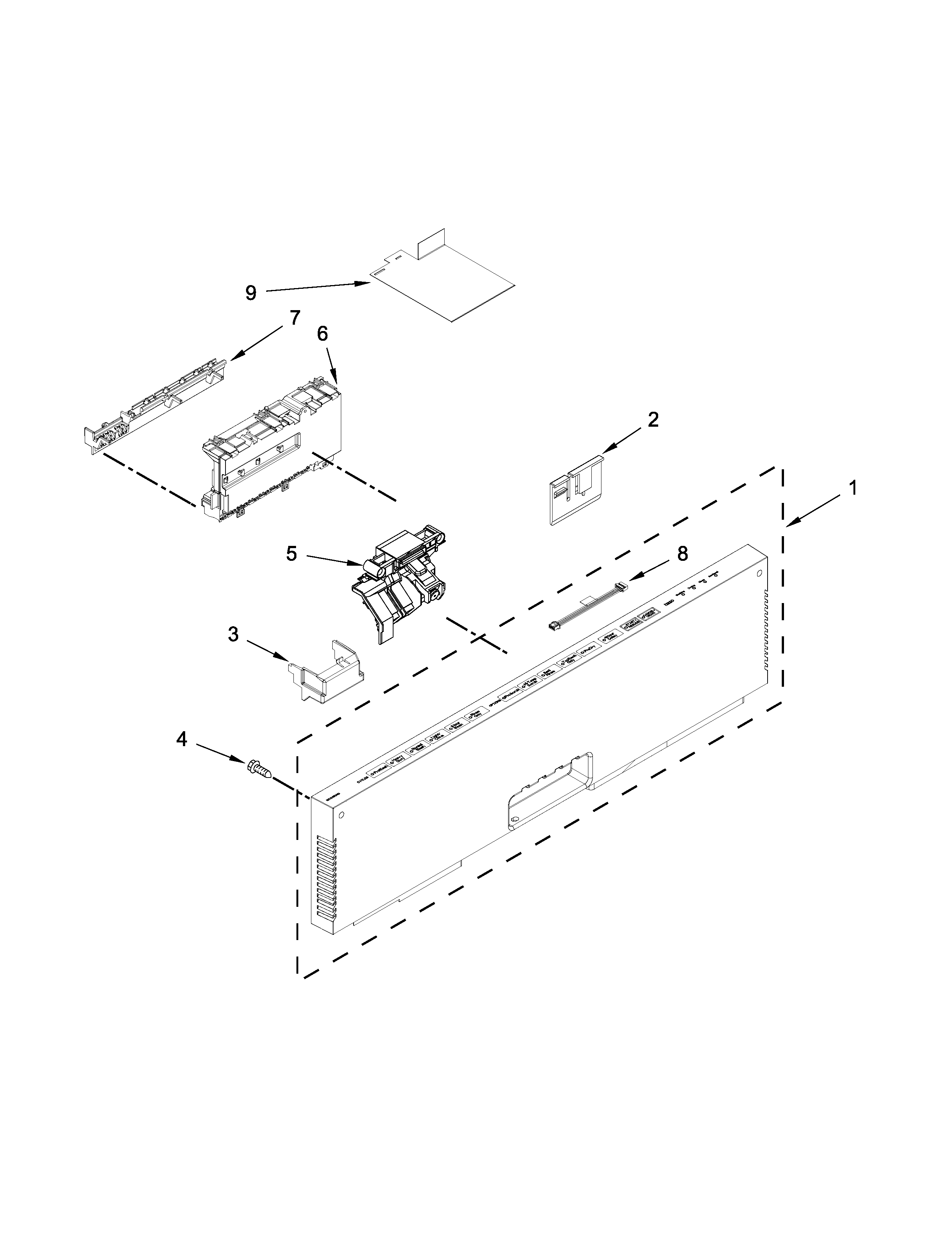 KitchenAid KUDS30FXPAA control panel and latch parts diagram
