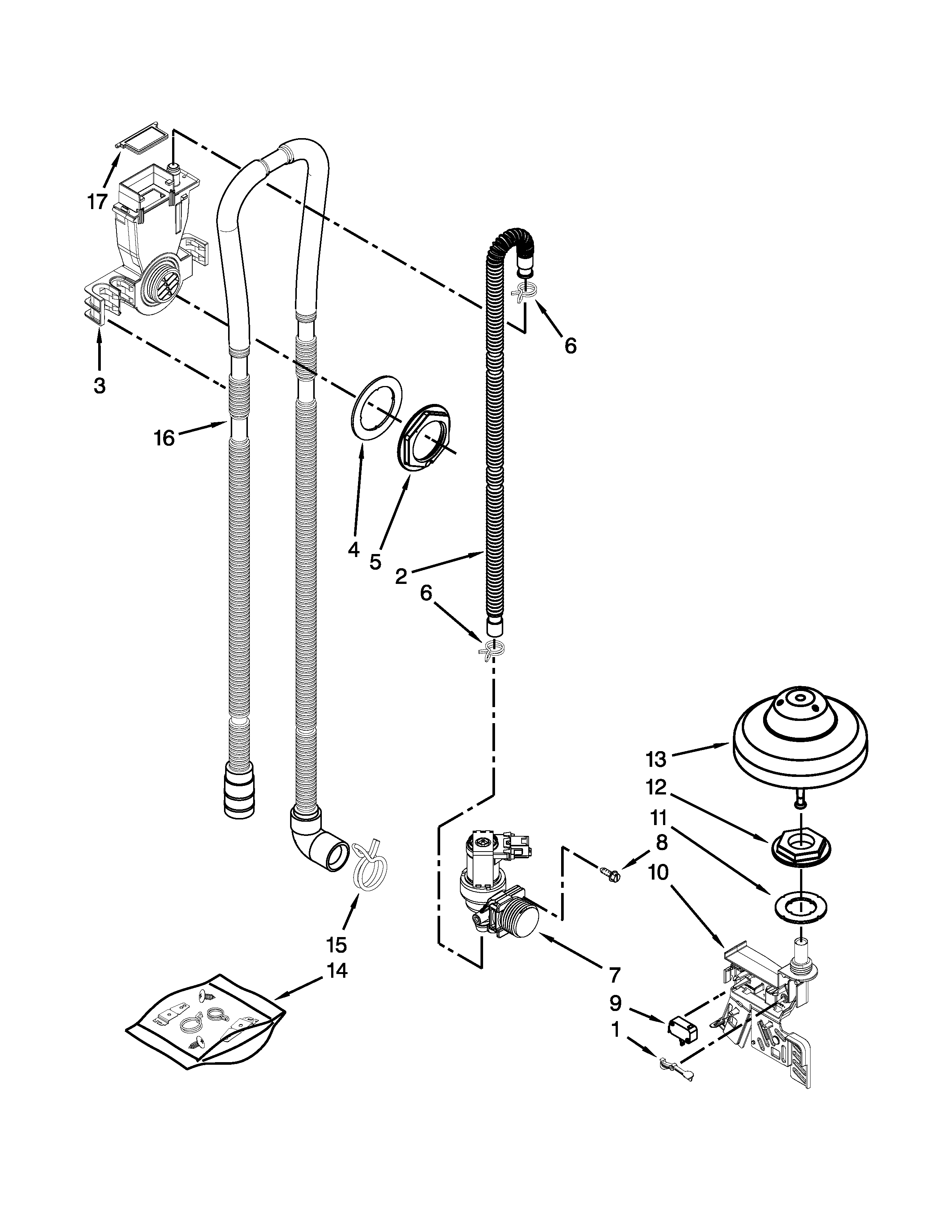 KitchenAid KUDS30FXPAA fill, drain and overfill parts diagram