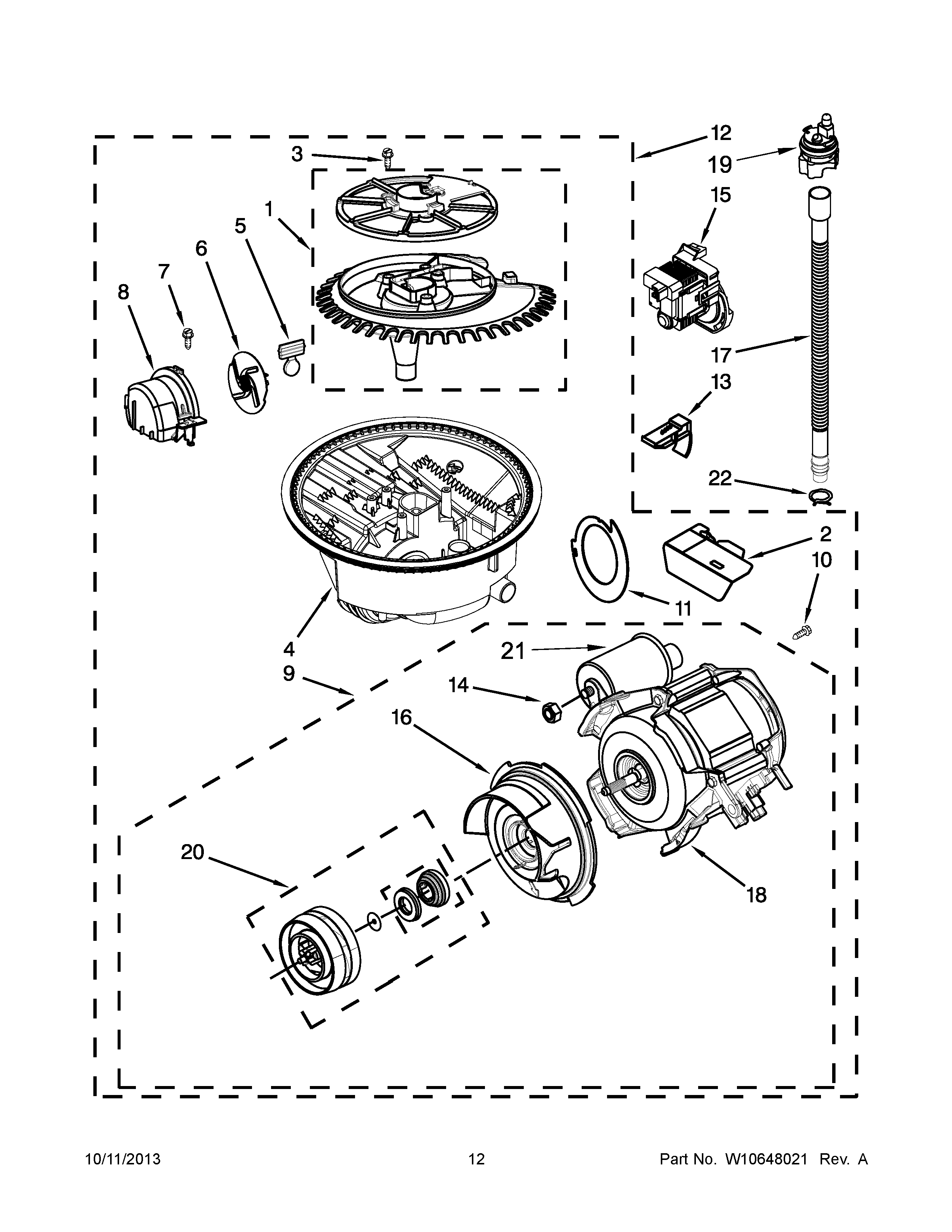 KitchenAid KUDS30FXPAA pump and motor parts diagram