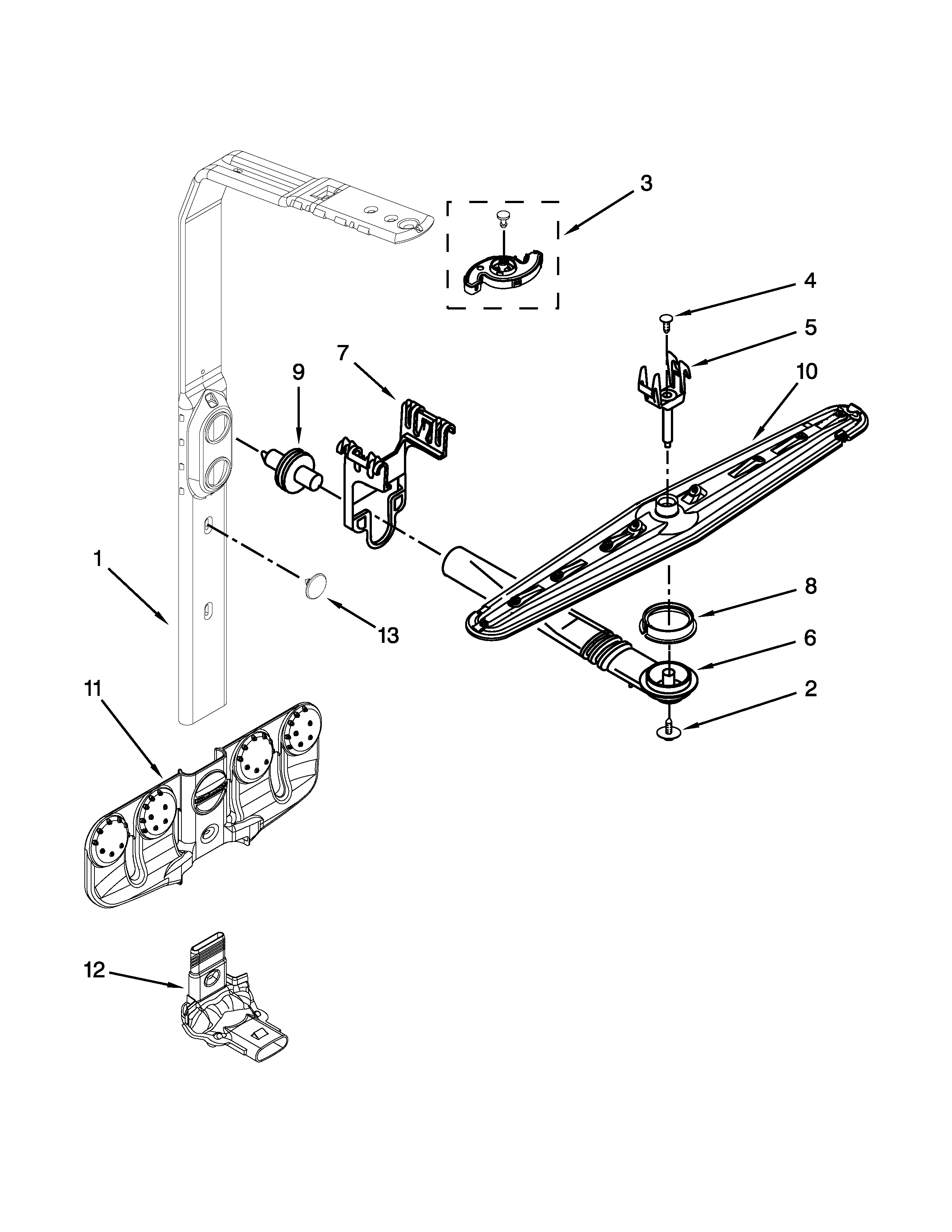 KitchenAid KUDS30FXPAA upper wash and rinse parts diagram