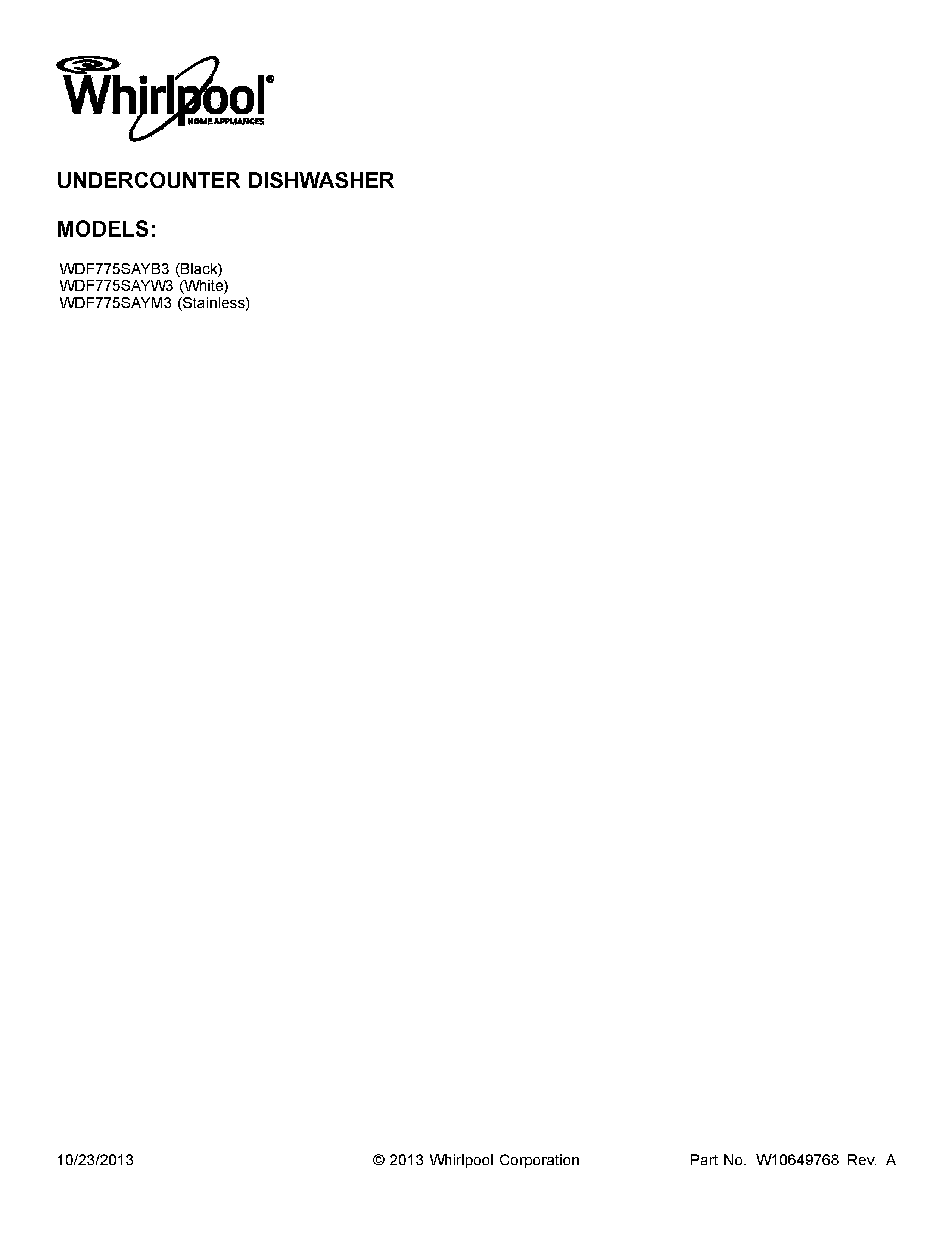 Whirlpool WDF775SAYM3 cover sheet diagram