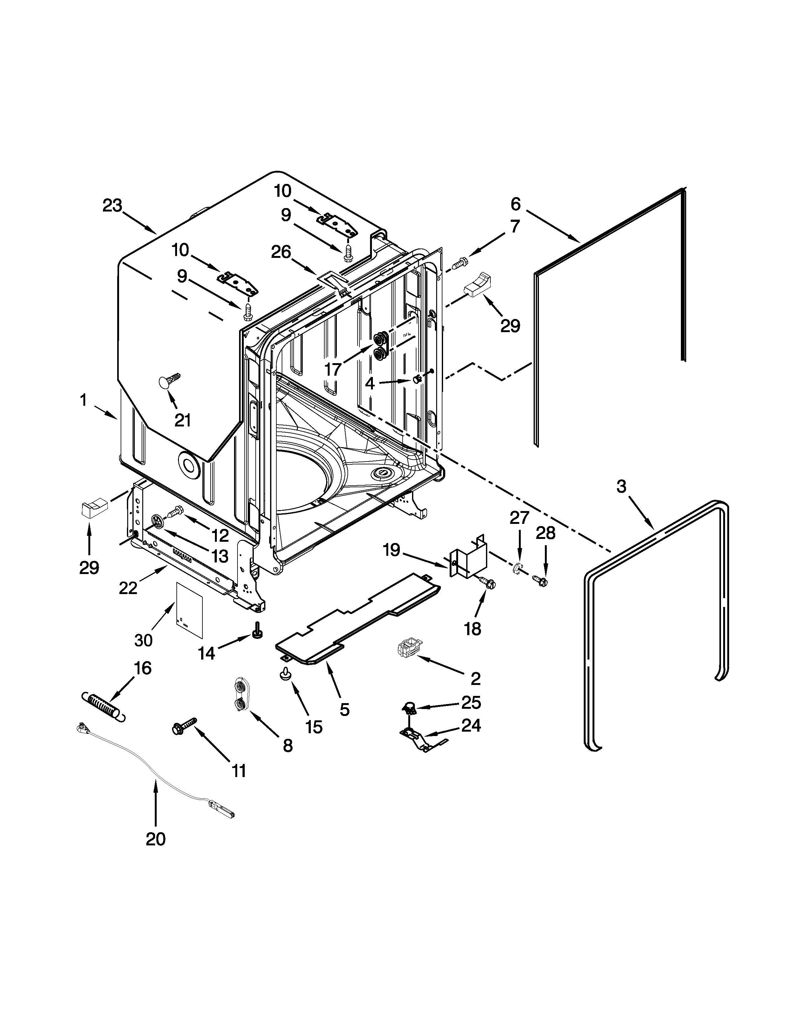 Whirlpool WDF775SAYM3 tub and frame parts diagram