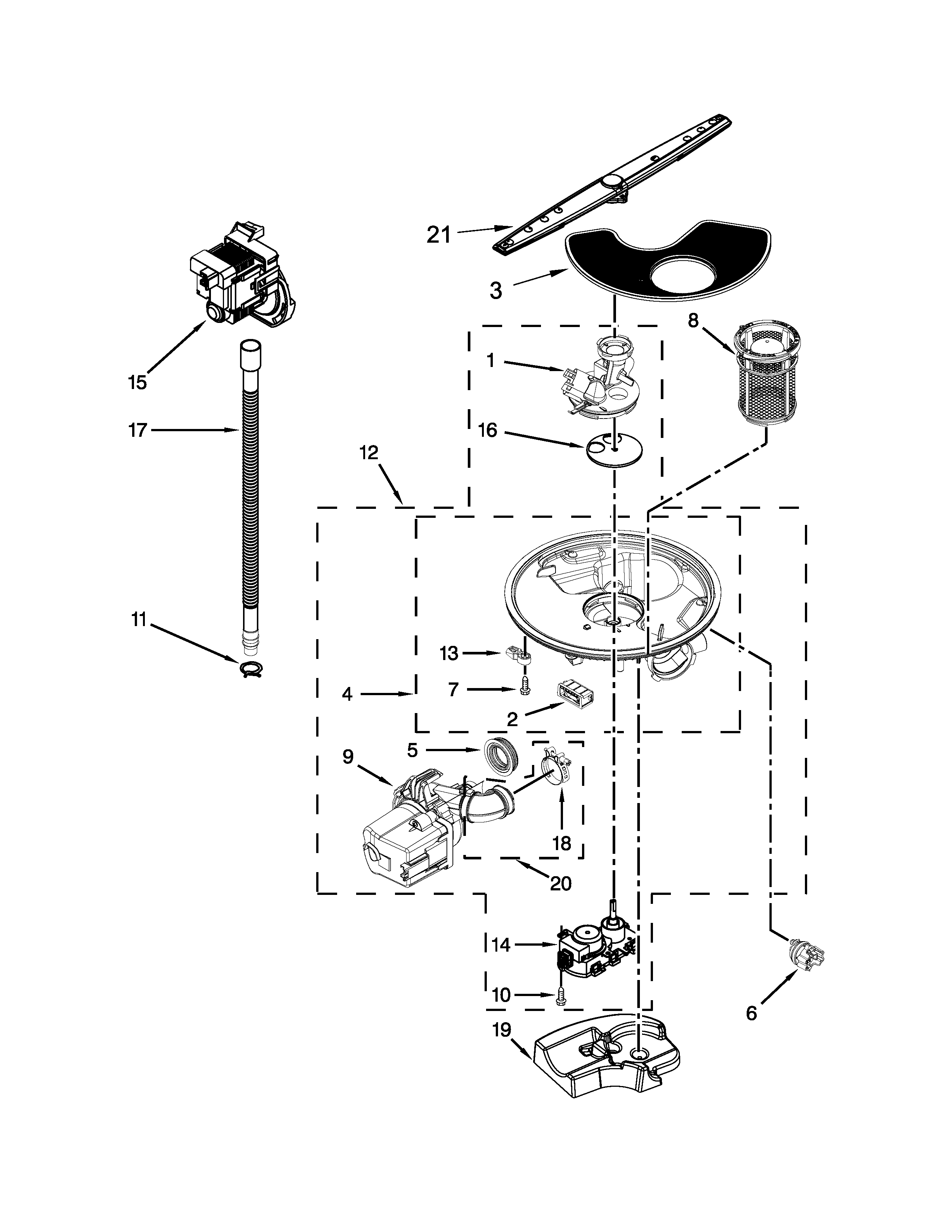Whirlpool WDF775SAYM3 pump, washram and motor parts diagram