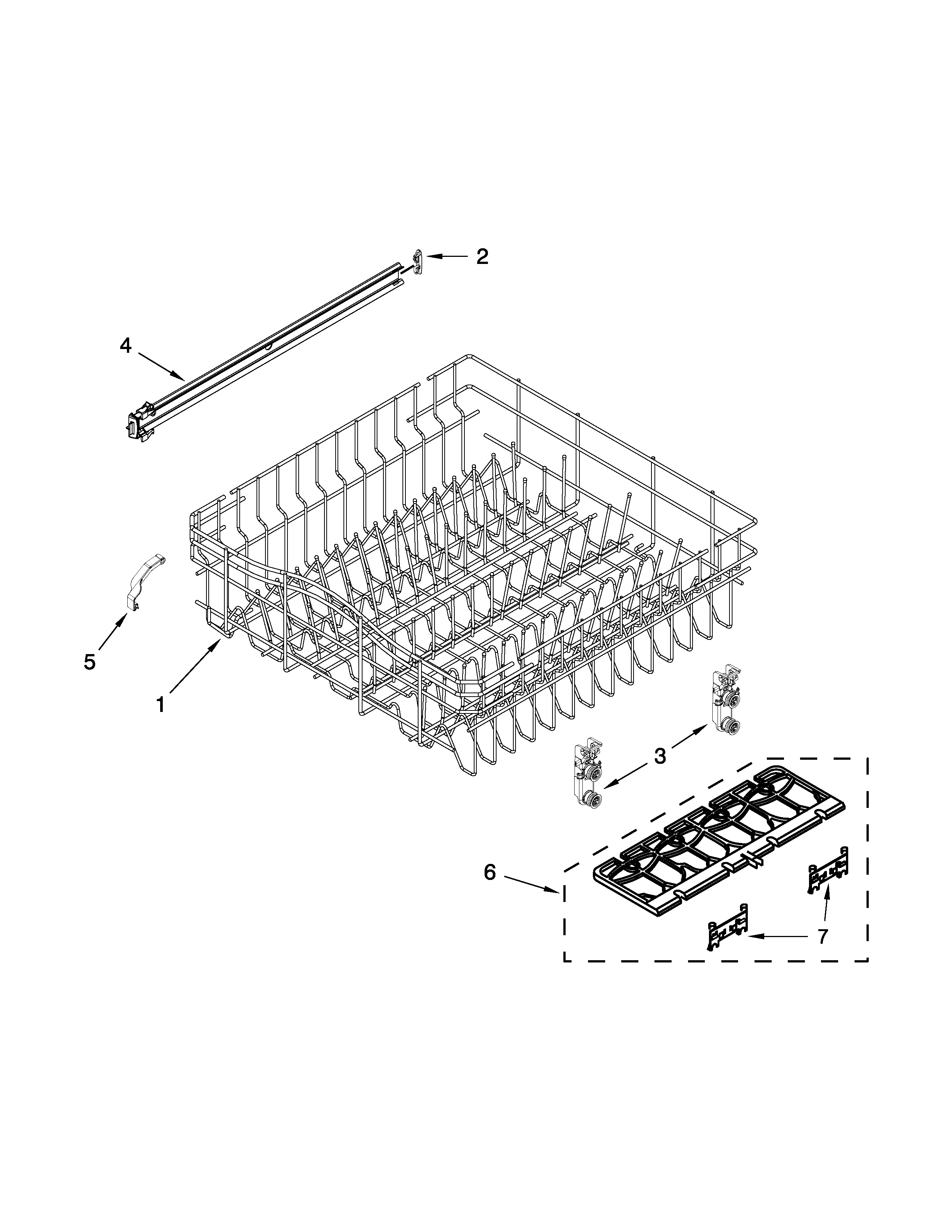 Whirlpool WDF775SAYM3 upper rack and track parts diagram