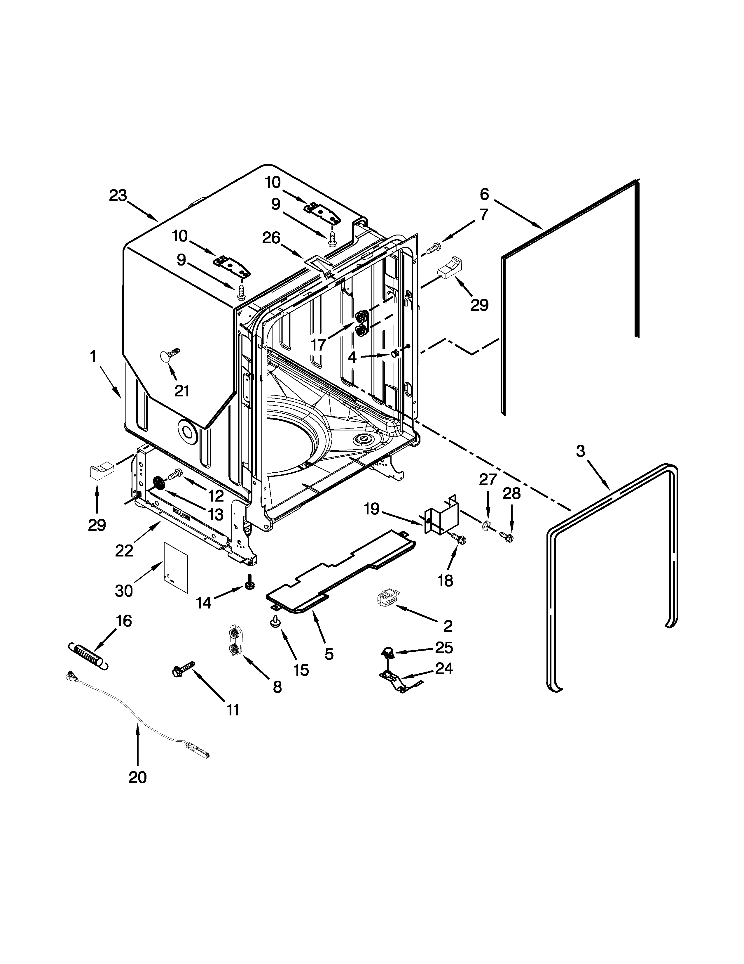 Whirlpool WDF780SLYM3 tub and frame parts diagram