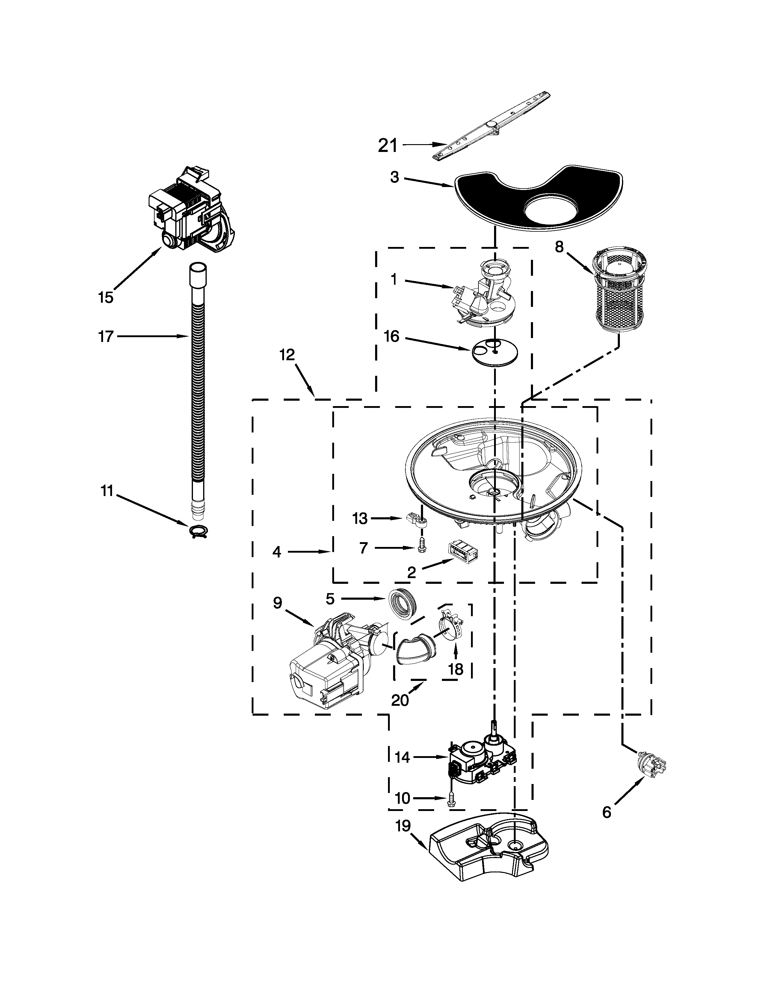 Whirlpool WDF780SLYM3 pump and motor parts diagram