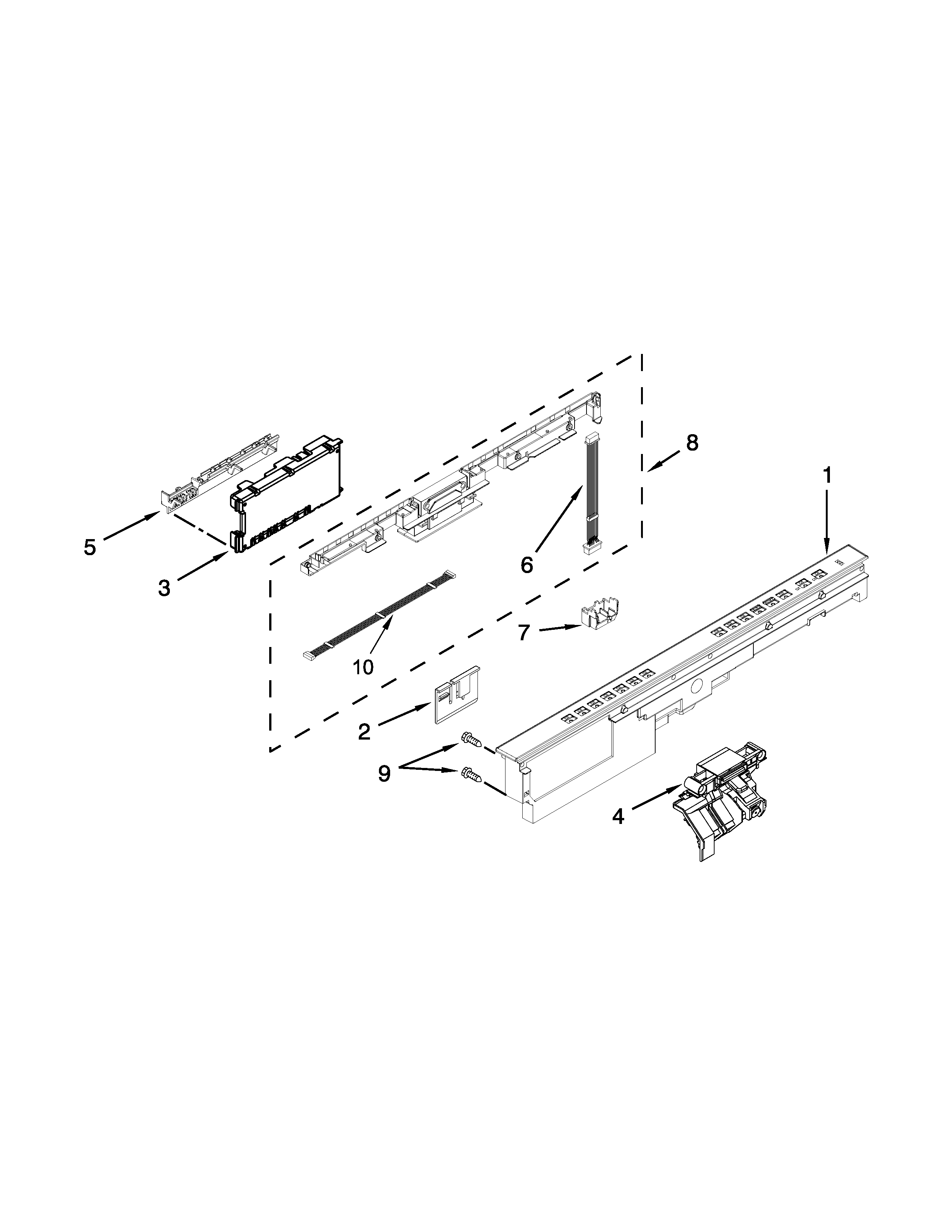 Whirlpool WDT910SAYE3 control panel and latch parts diagram