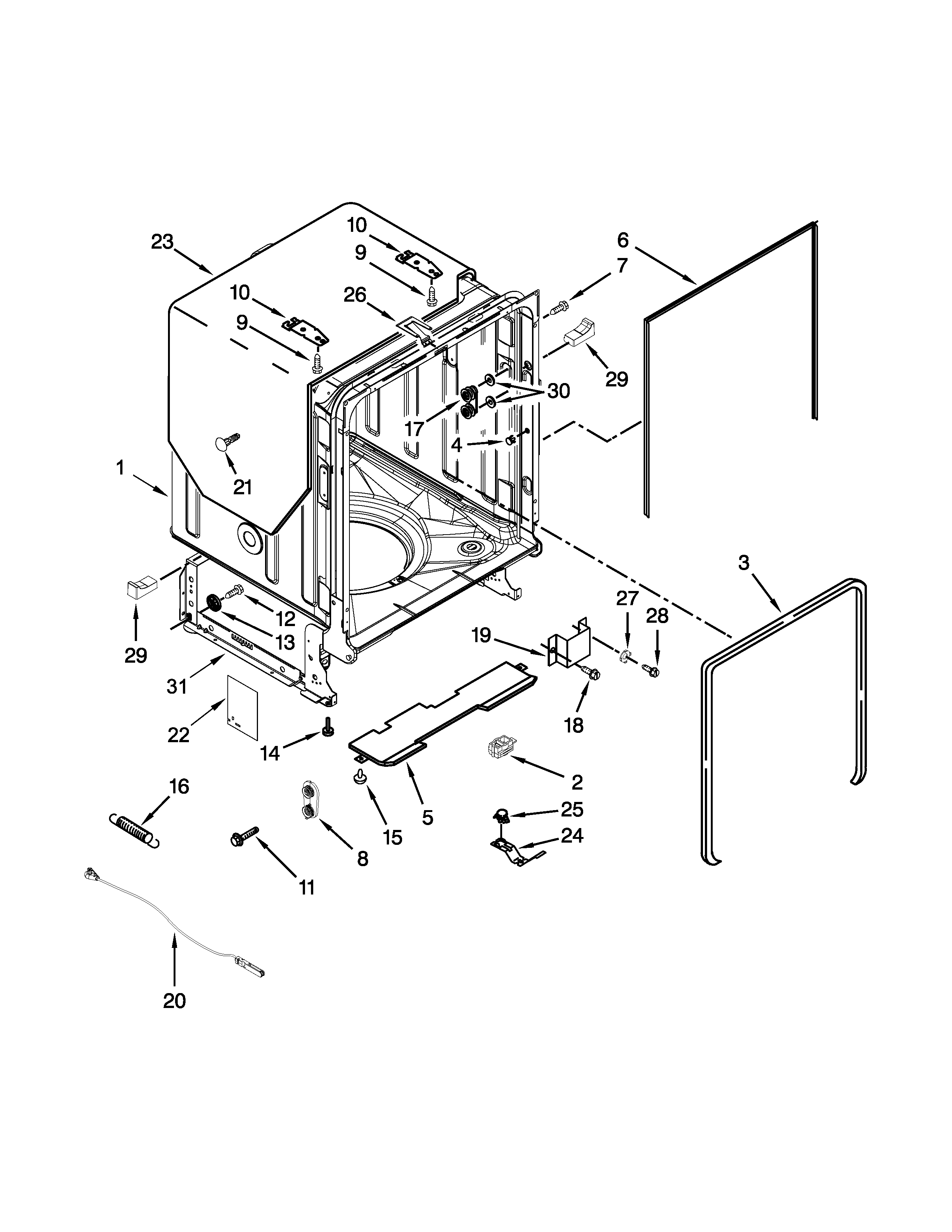Whirlpool WDT910SAYE3 tub and frame parts diagram