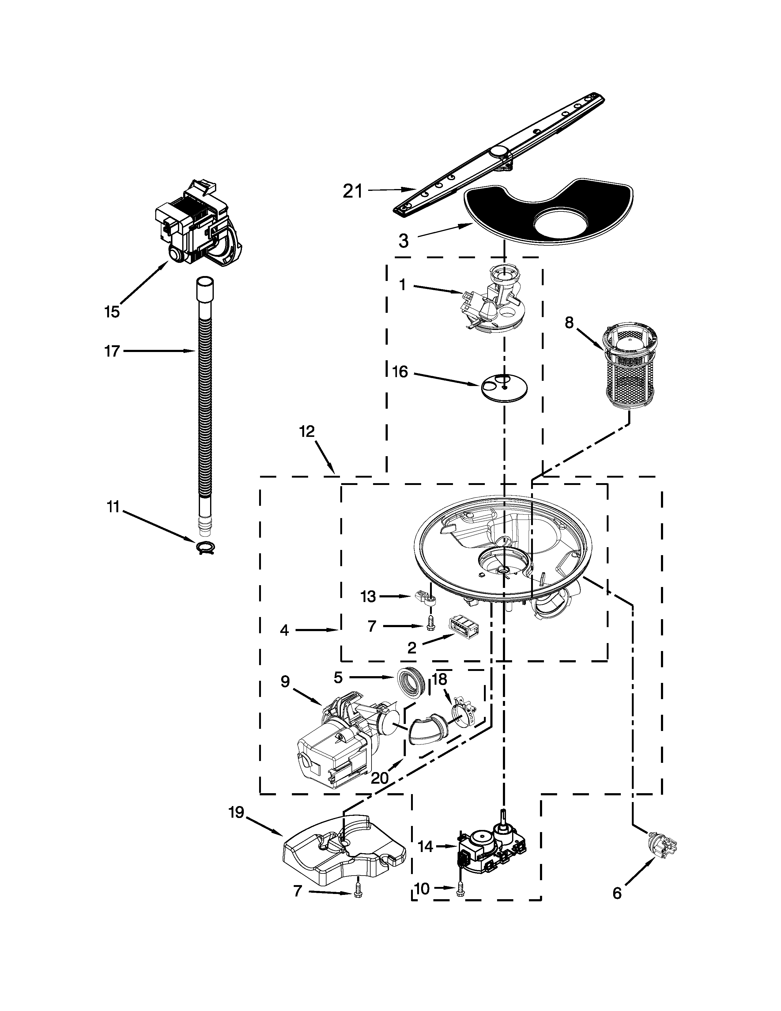 Whirlpool WDT910SAYE3 pump and motor parts diagram