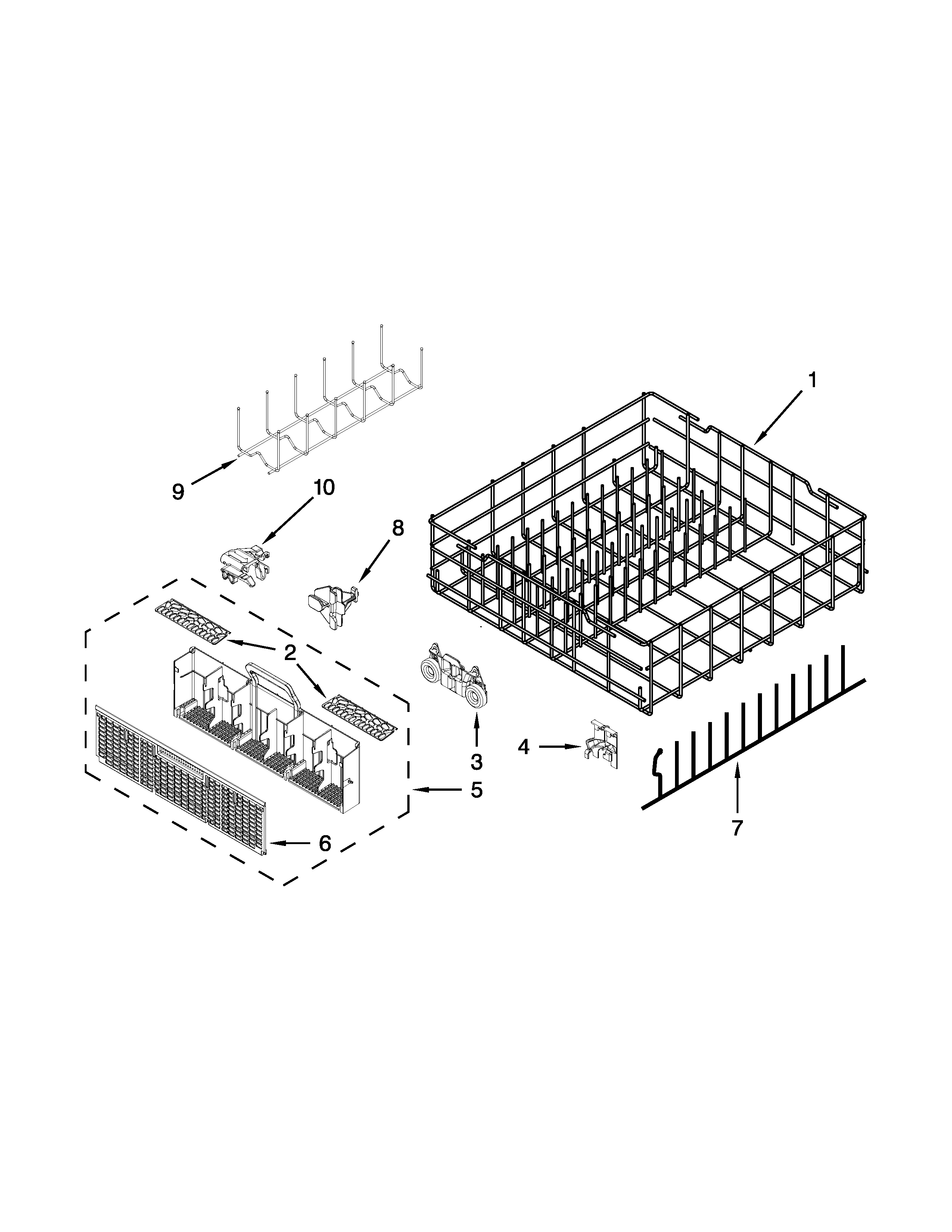 Whirlpool WDT910SAYE3 lower rack parts diagram
