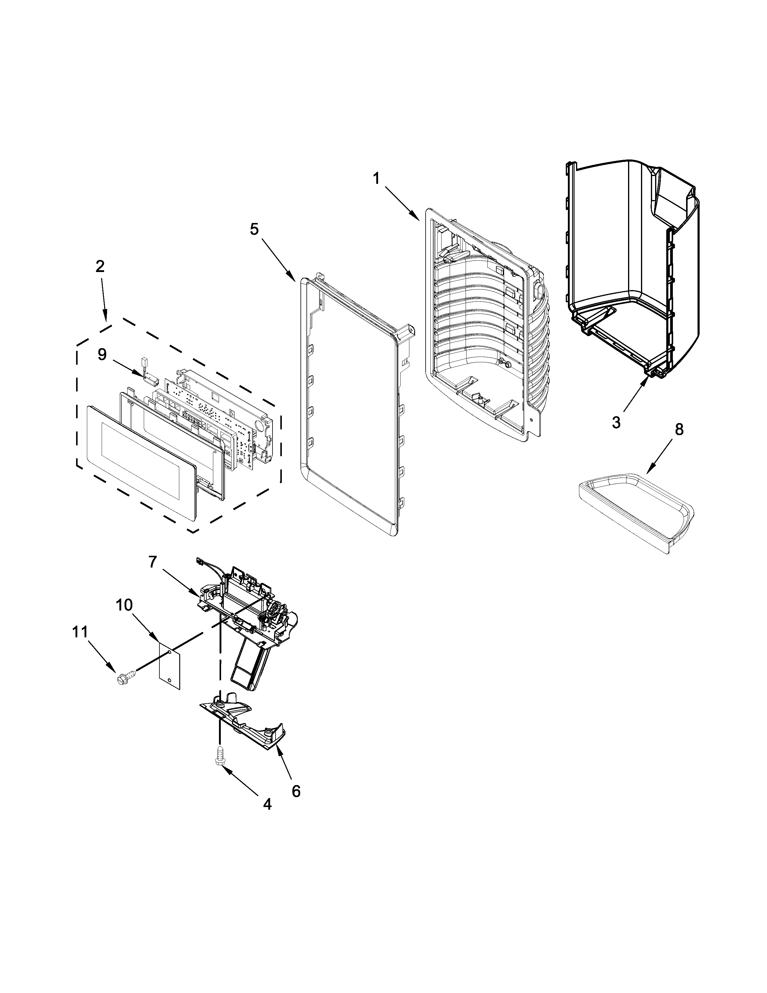 Maytag MFT2673BEW11 dispenser front parts diagram