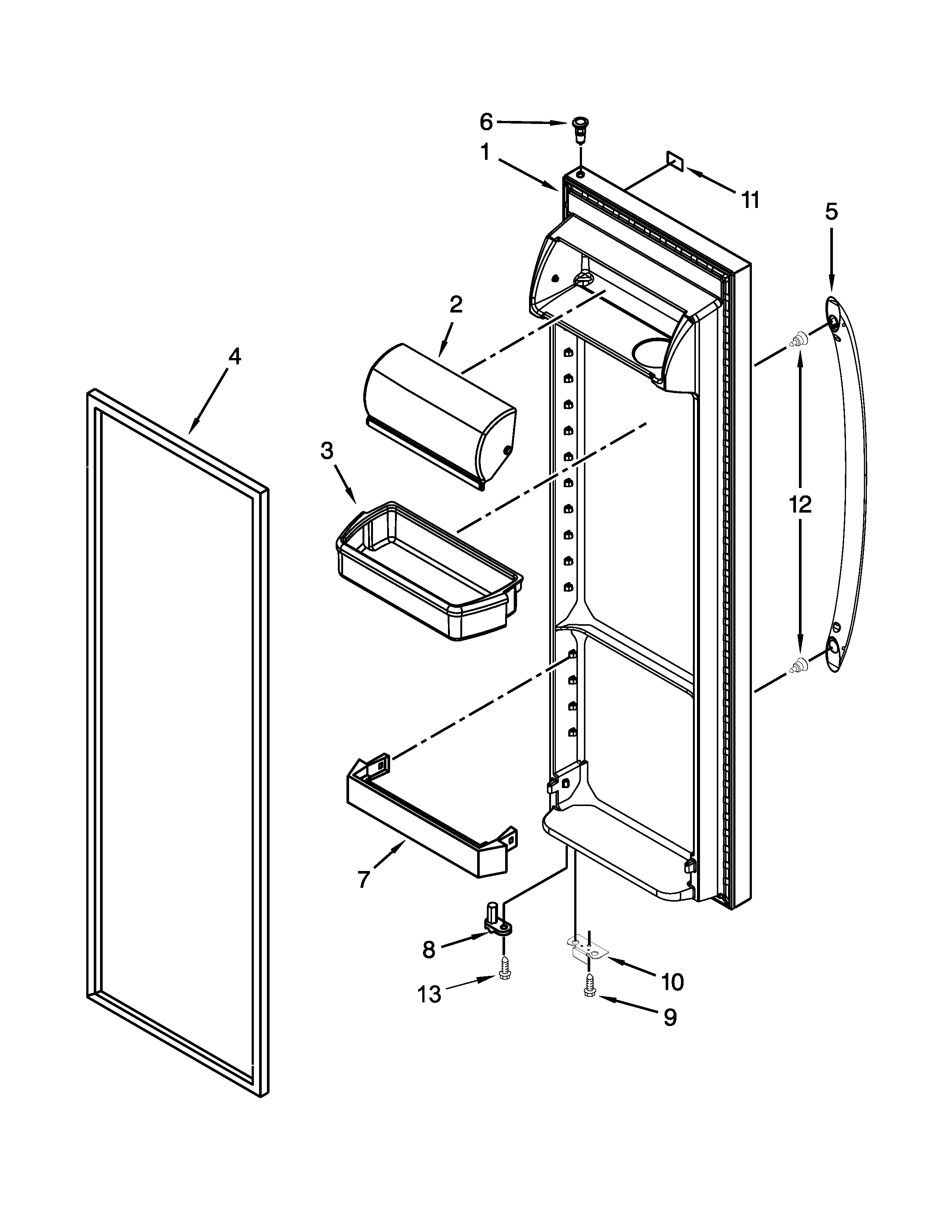Whirlpool 7WRS25FDBF00 refrigerator door parts diagram
