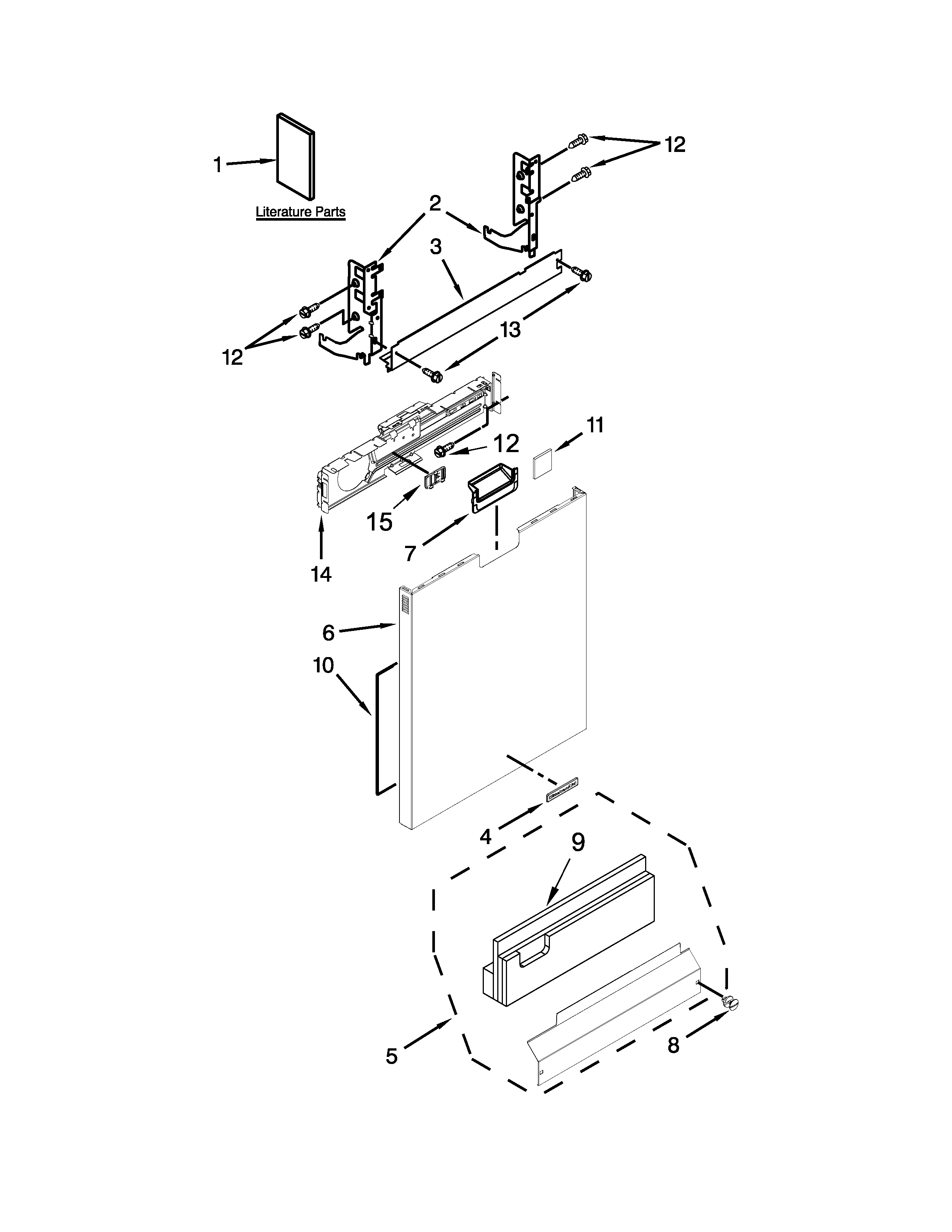 KitchenAid KDFE454CSS1 door and panel parts diagram