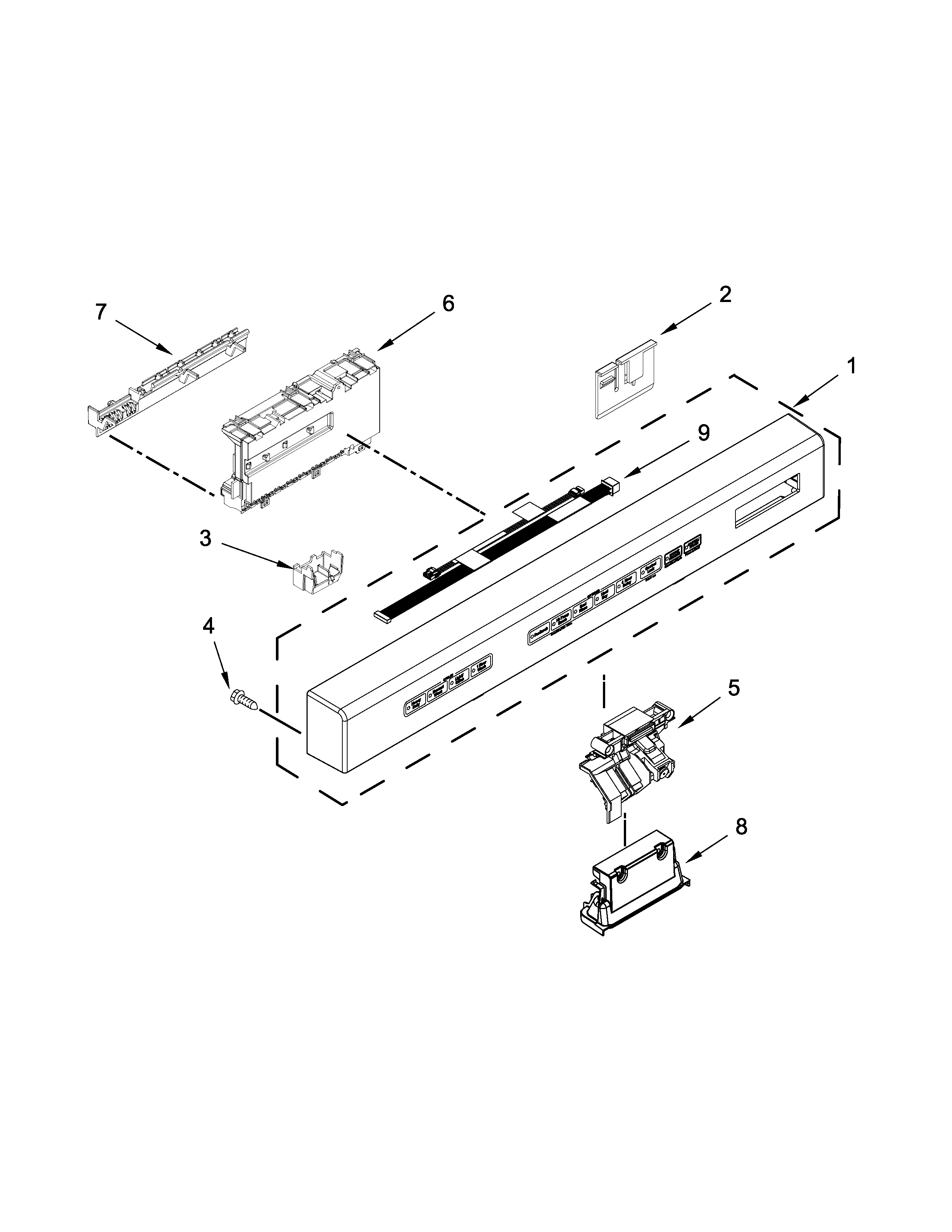 KitchenAid KDFE454CSS1 control panel and latch parts diagram
