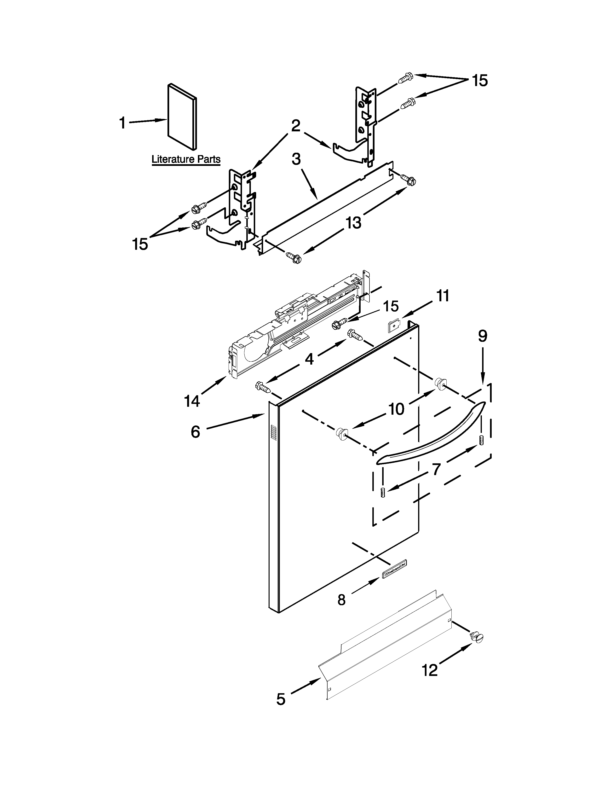KitchenAid KUDL15FXWH7 door panel parts diagram