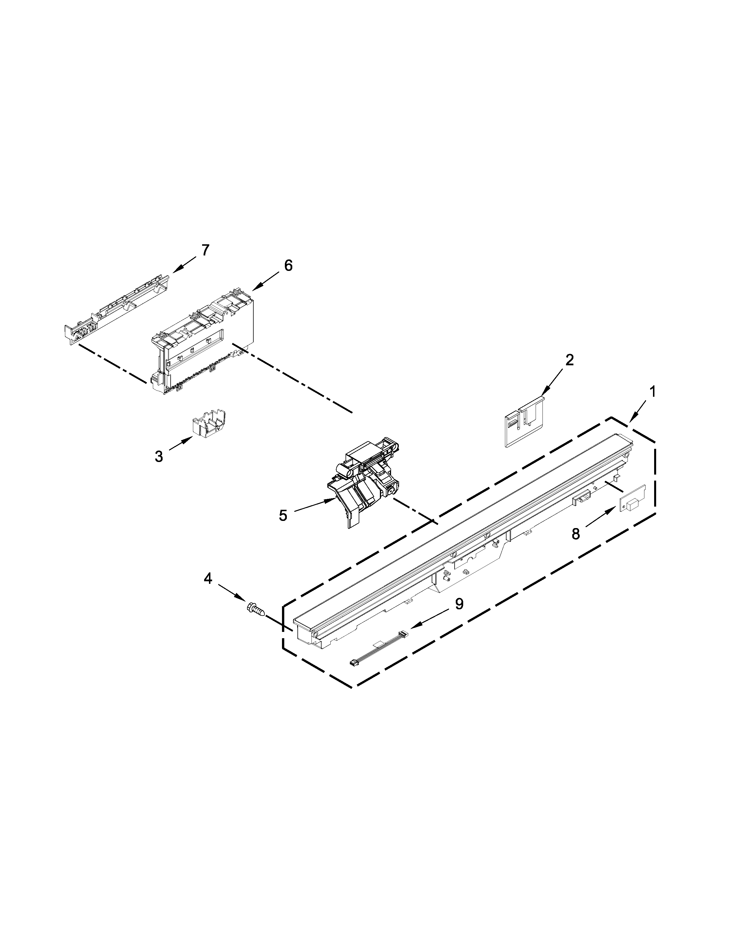 KitchenAid KUDL15FXWH7 control panel and latch parts diagram