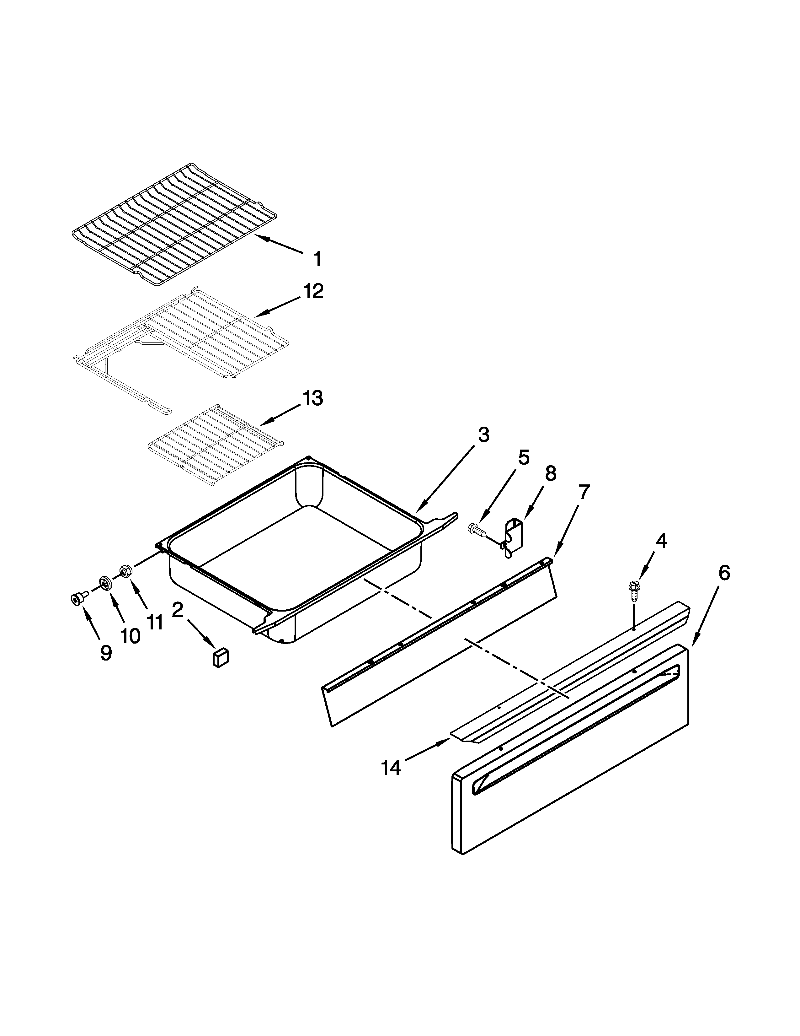 Whirlpool GW399LXUS06 drawer and rack parts diagram