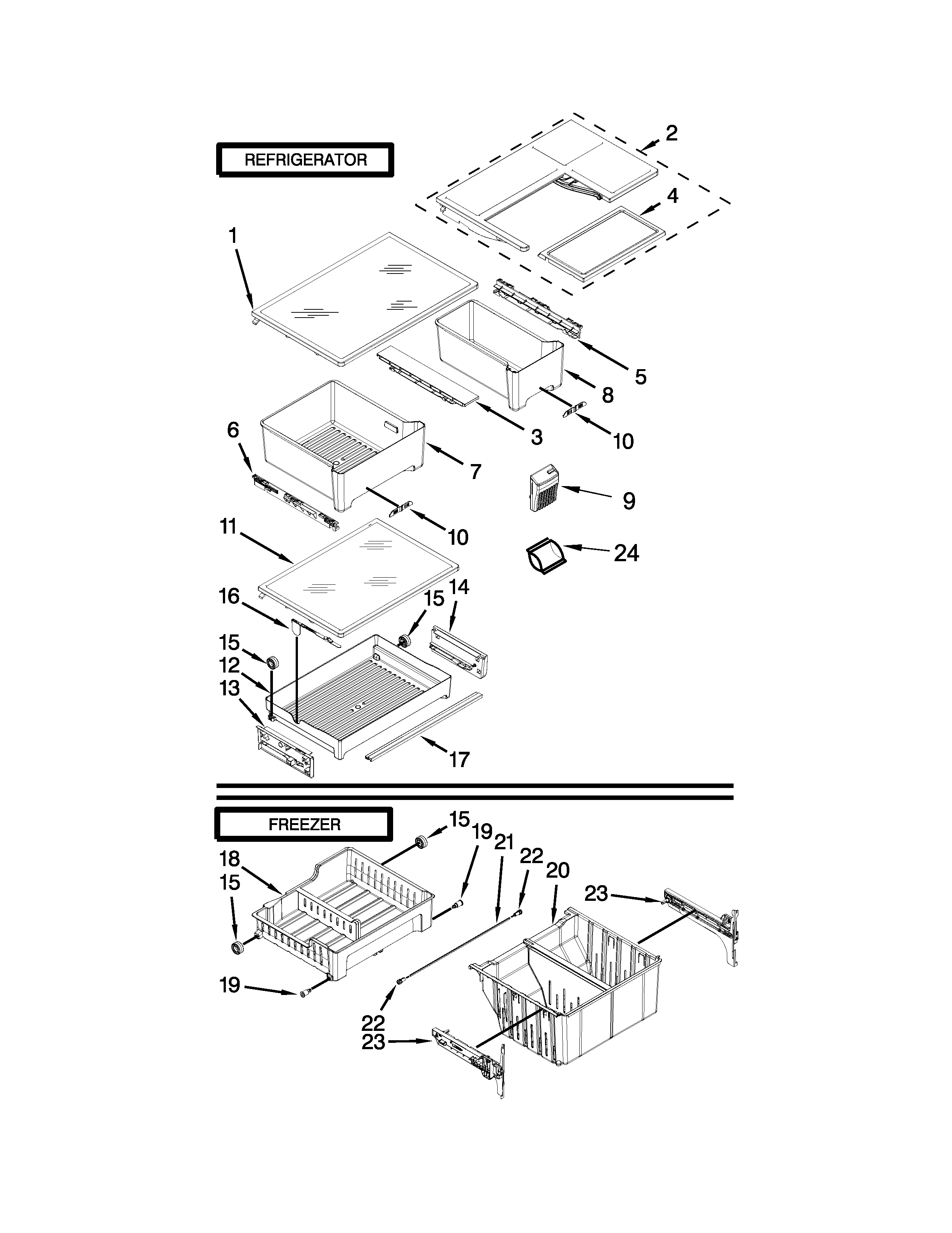 Whirlpool WRF560SMYE01 shelf parts diagram