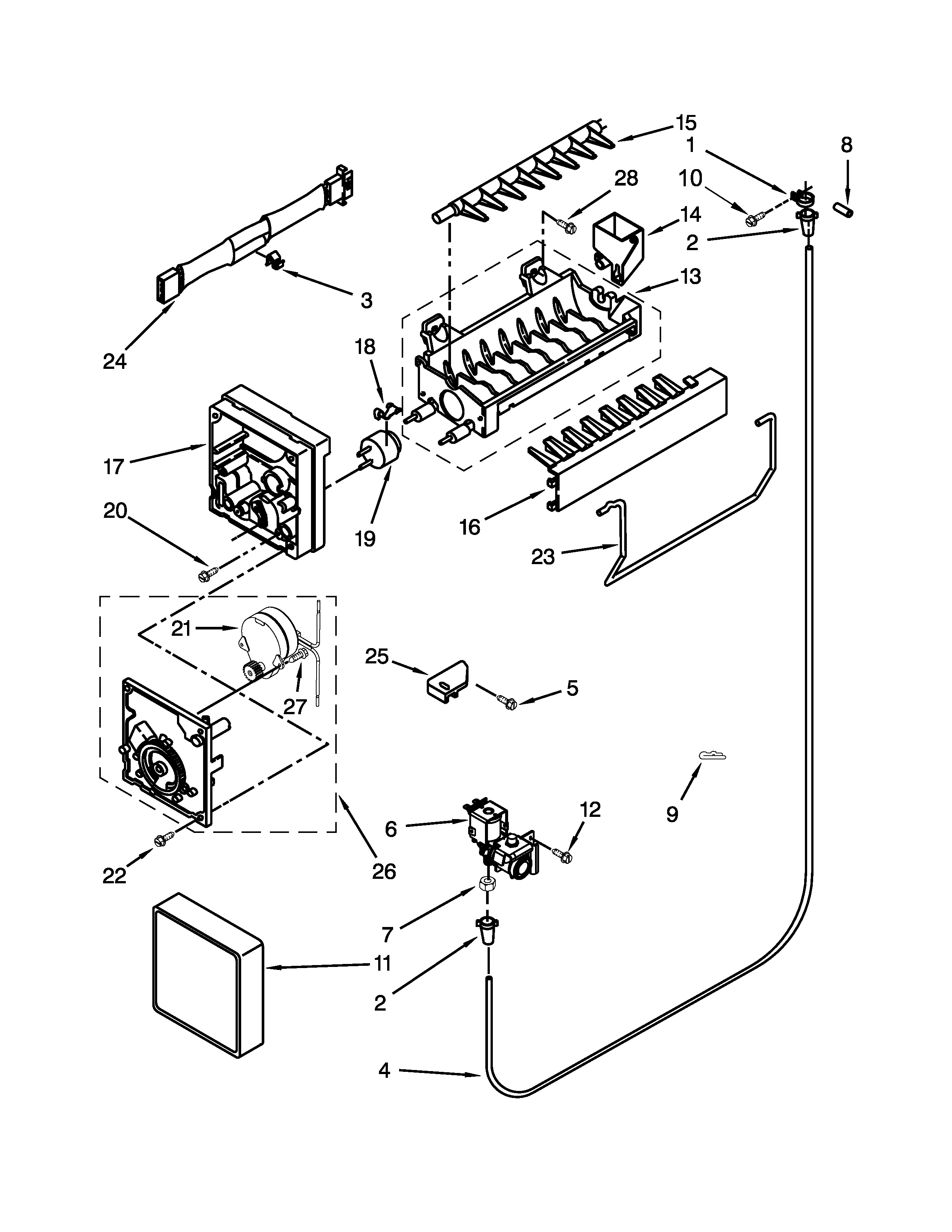 Whirlpool W8RXNGMBD01 icemaker parts diagram