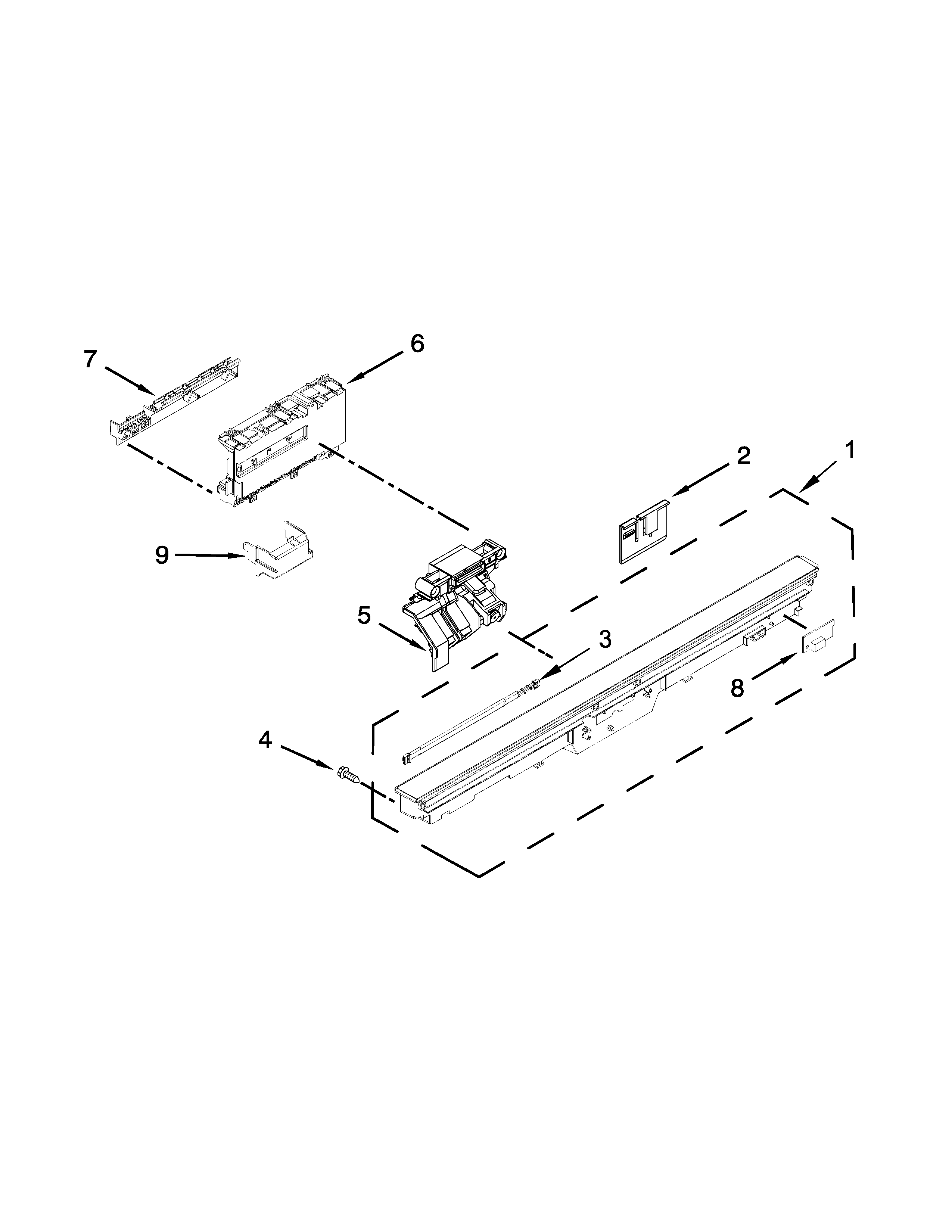 Whirlpool BLB14DRANA2 control panel and latch parts diagram
