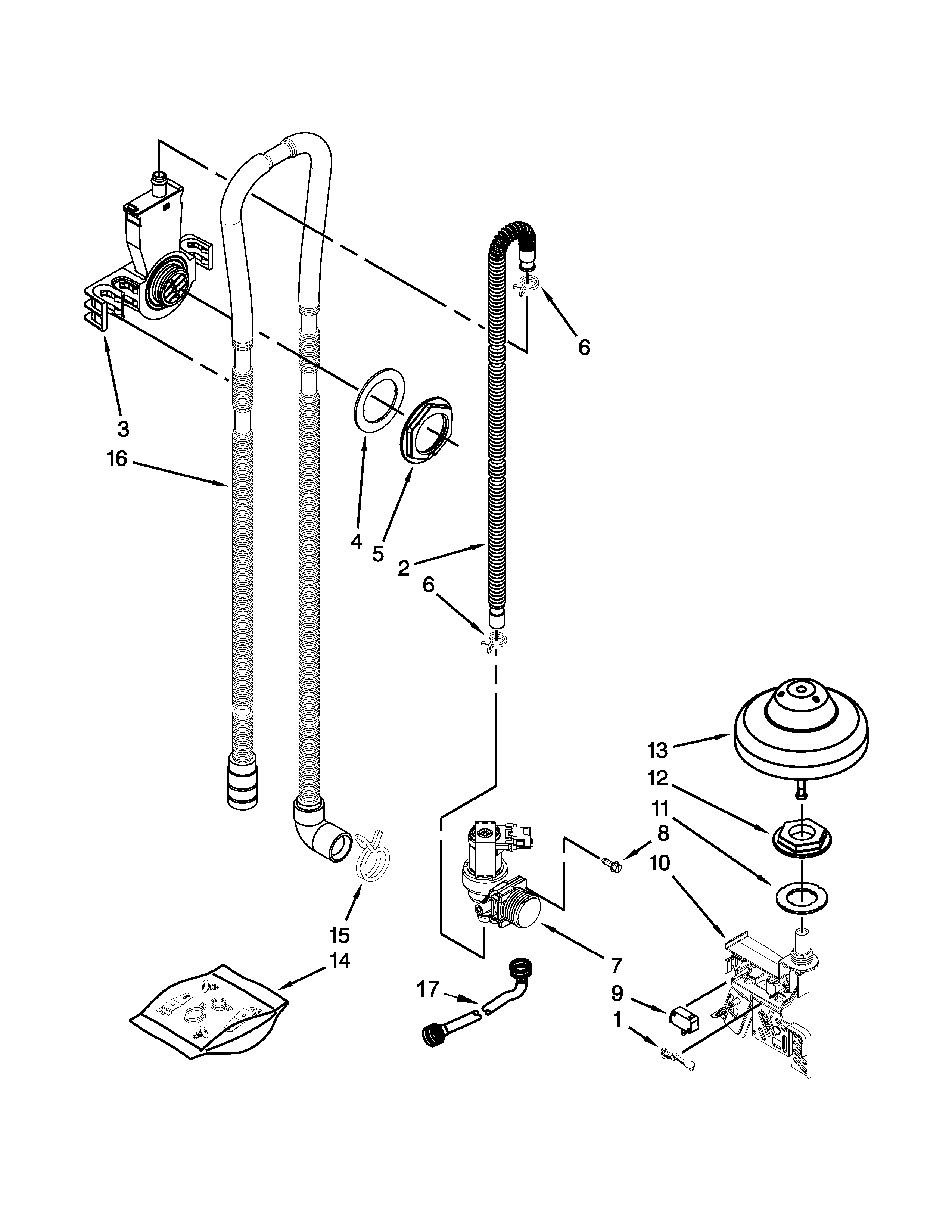 Whirlpool BLB14DRANA2 fill, drain and overfill parts diagram