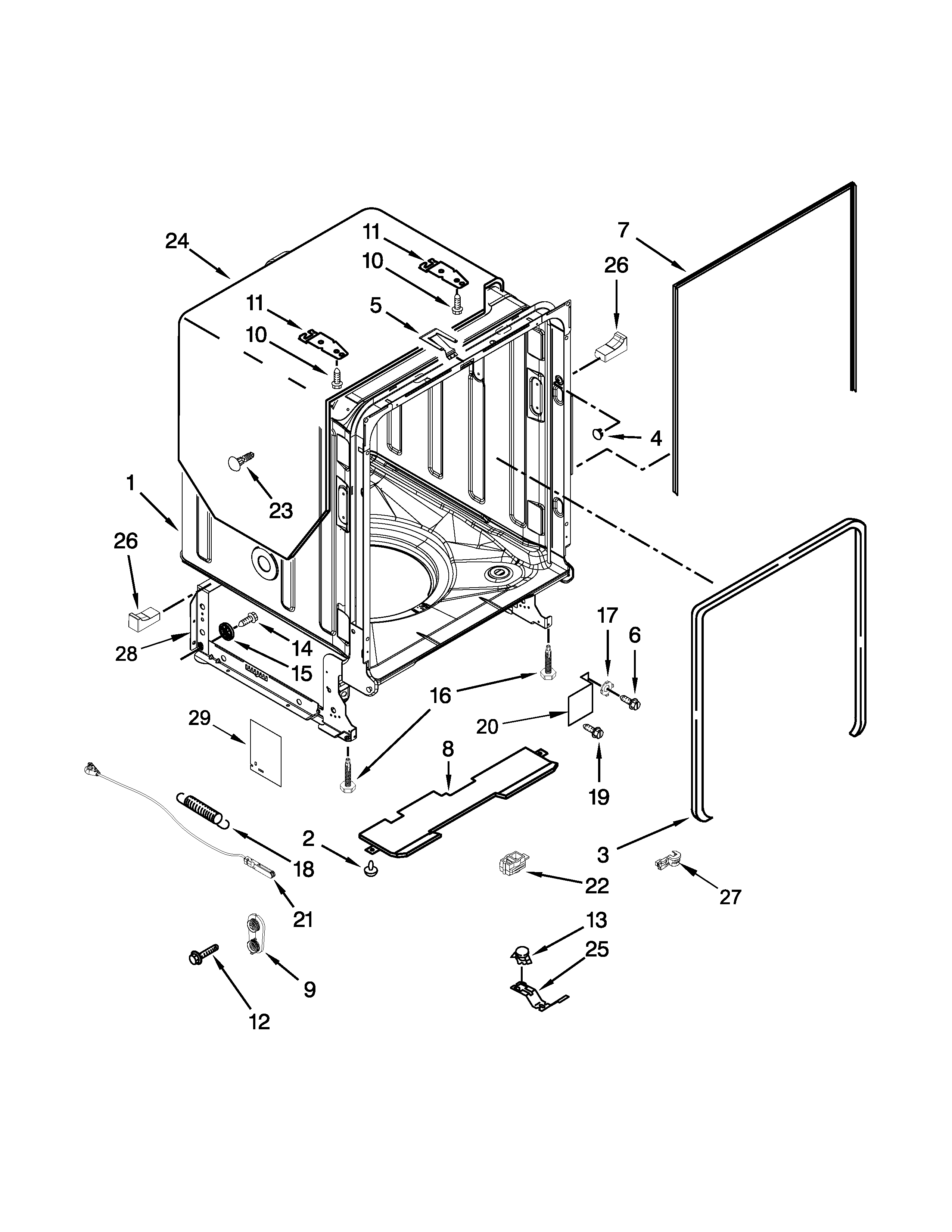 Whirlpool BLB14DRANA2 tub and frame parts diagram