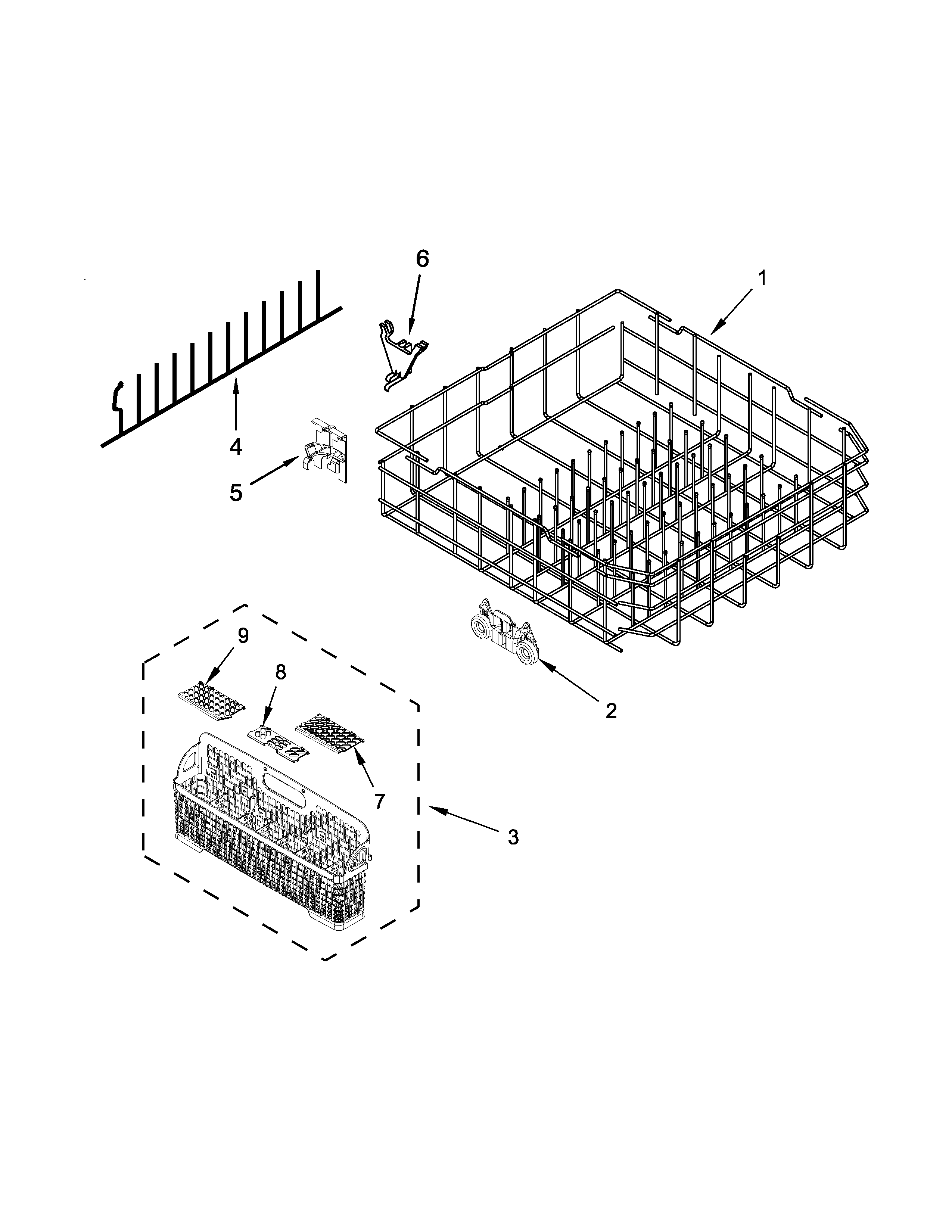 Whirlpool BLB14DRANA2 lower rack parts diagram