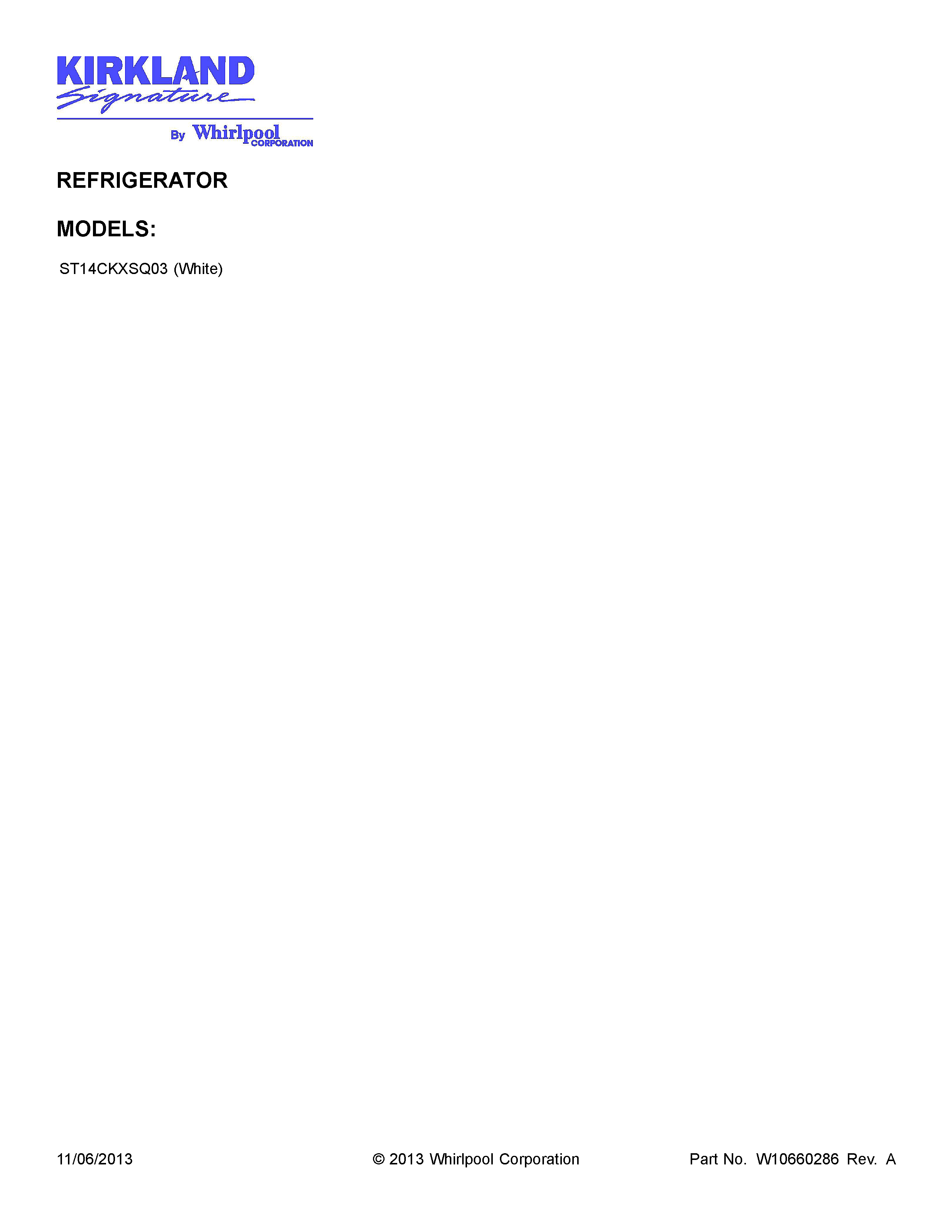 Kirkland ST14CKXSQ03 cover sheet diagram