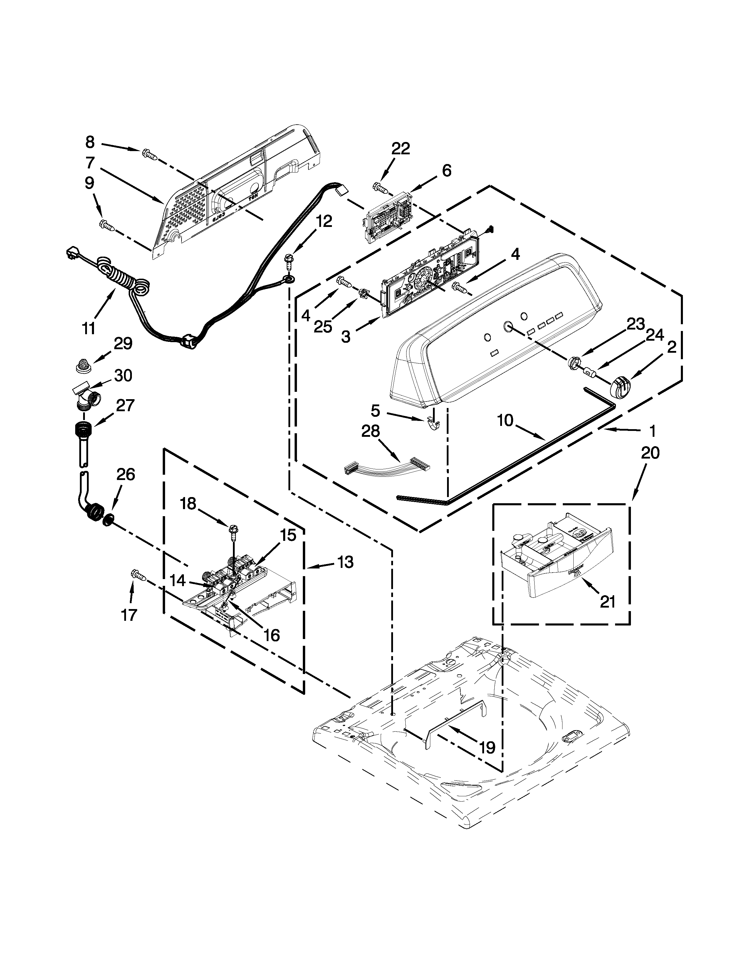 Maytag 4KMVWX505BW0 console and dispenser parts diagram
