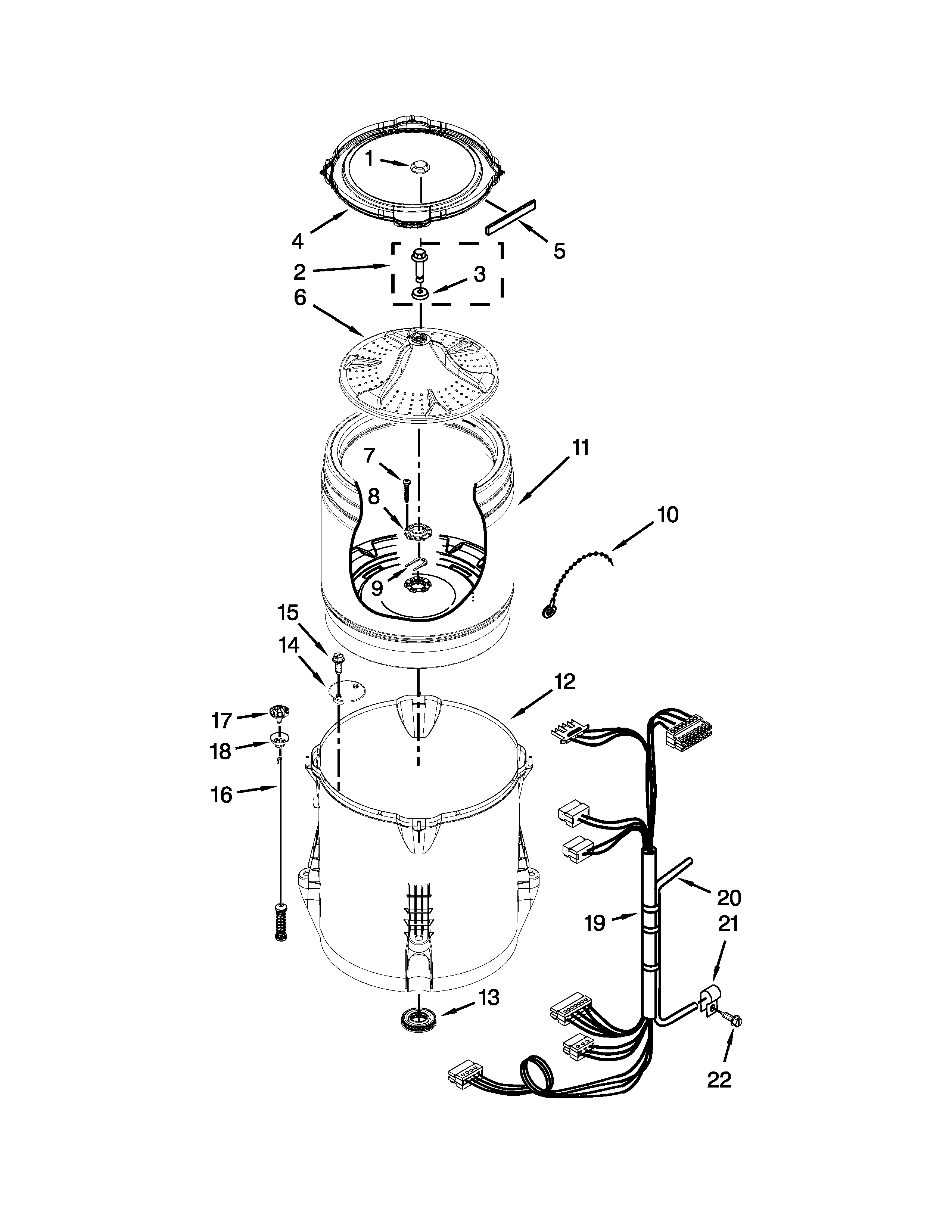 Maytag 4KMVWX505BW0 basket and tub parts diagram