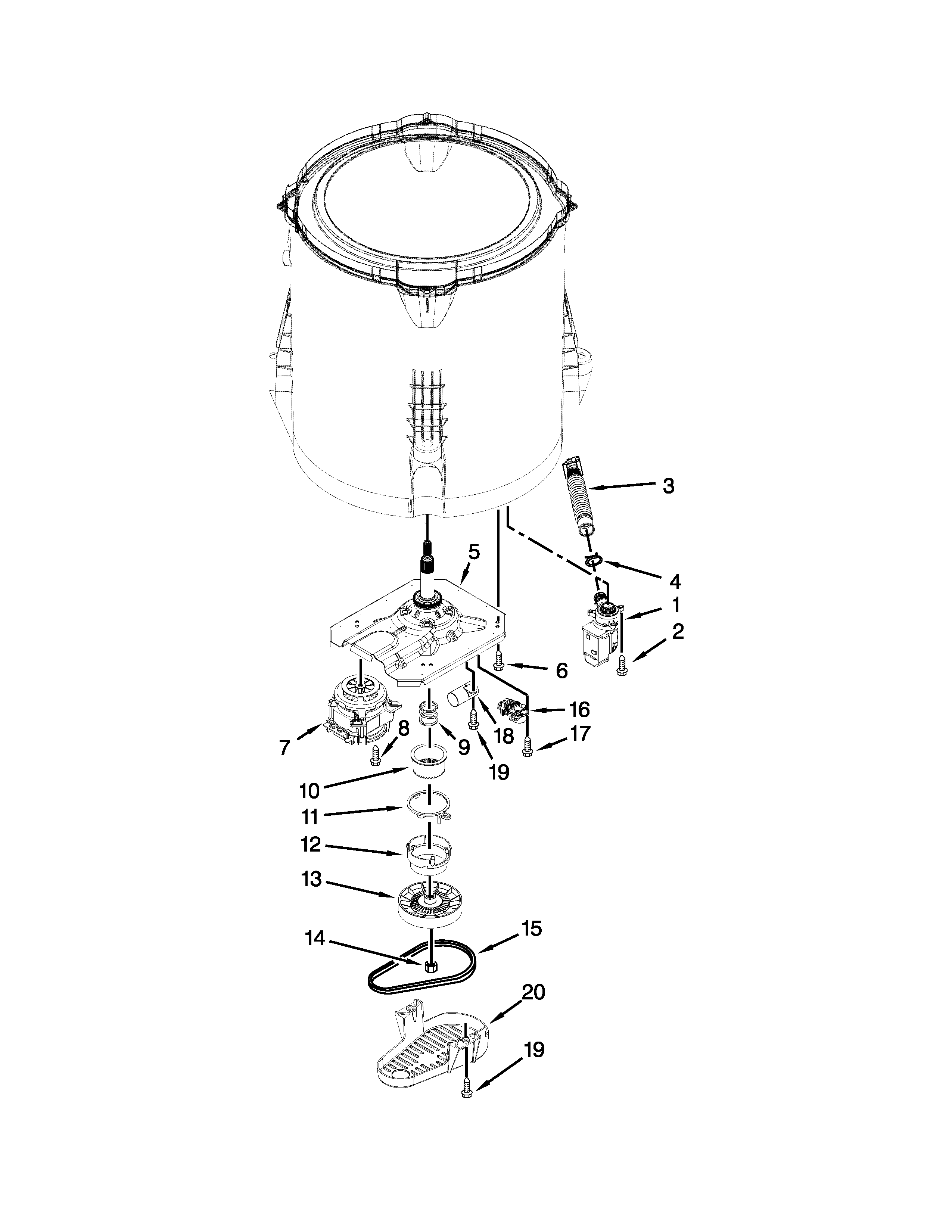 Maytag 4KMVWX505BW0 gearcase, motor and pump parts diagram