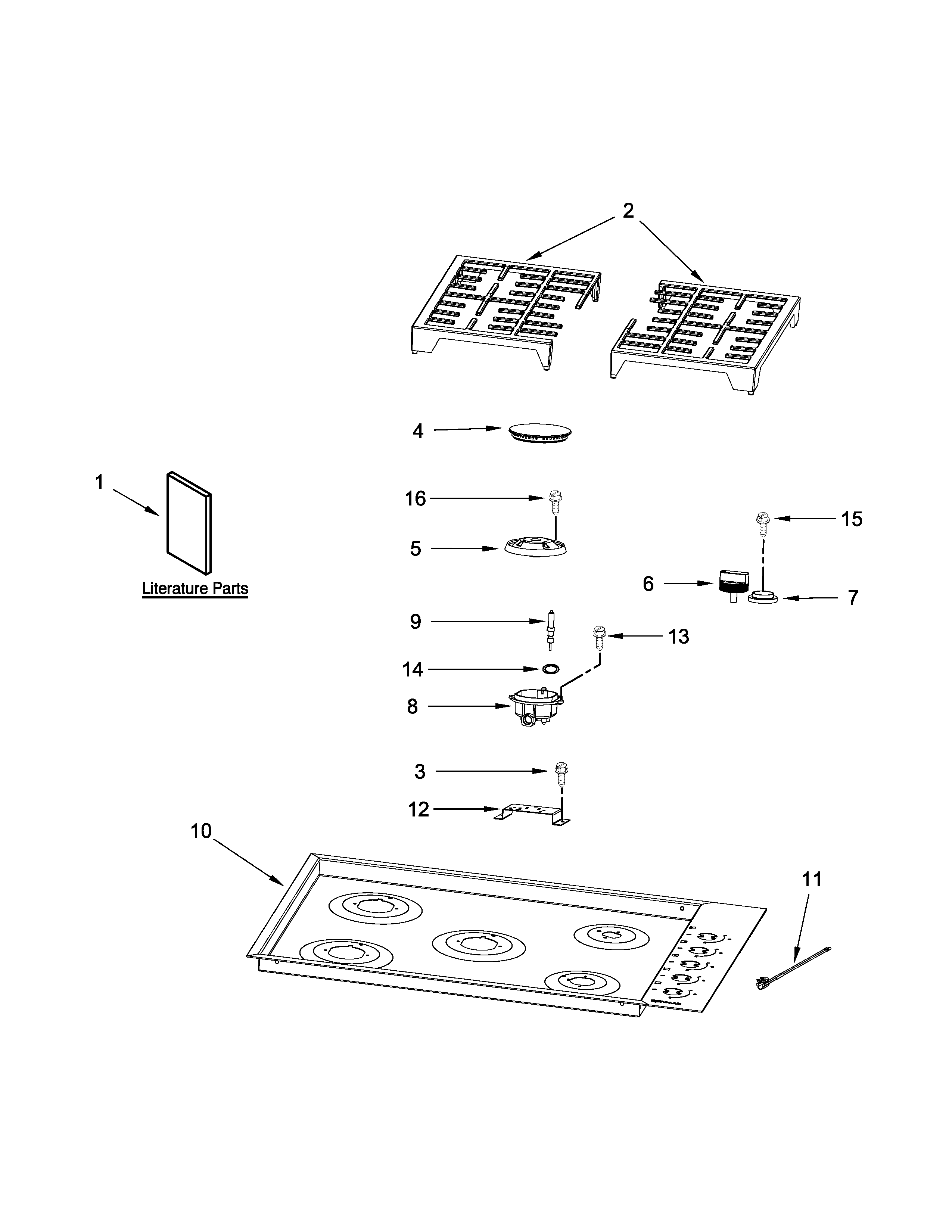 Jenn-Air JGC7530BS0 cooktop, burner and grate parts diagram
