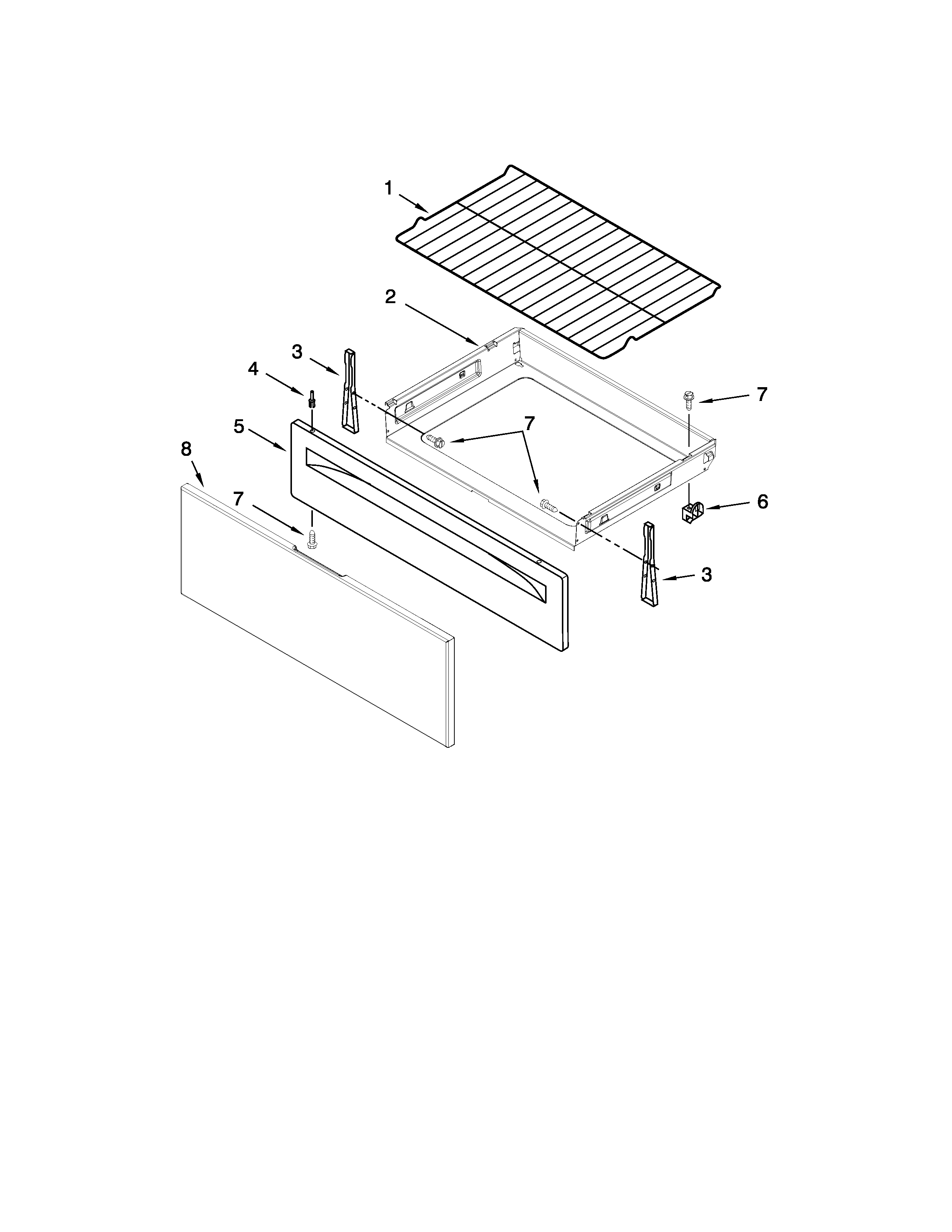Whirlpool WFC310S0AW0 drawer and broiler parts diagram
