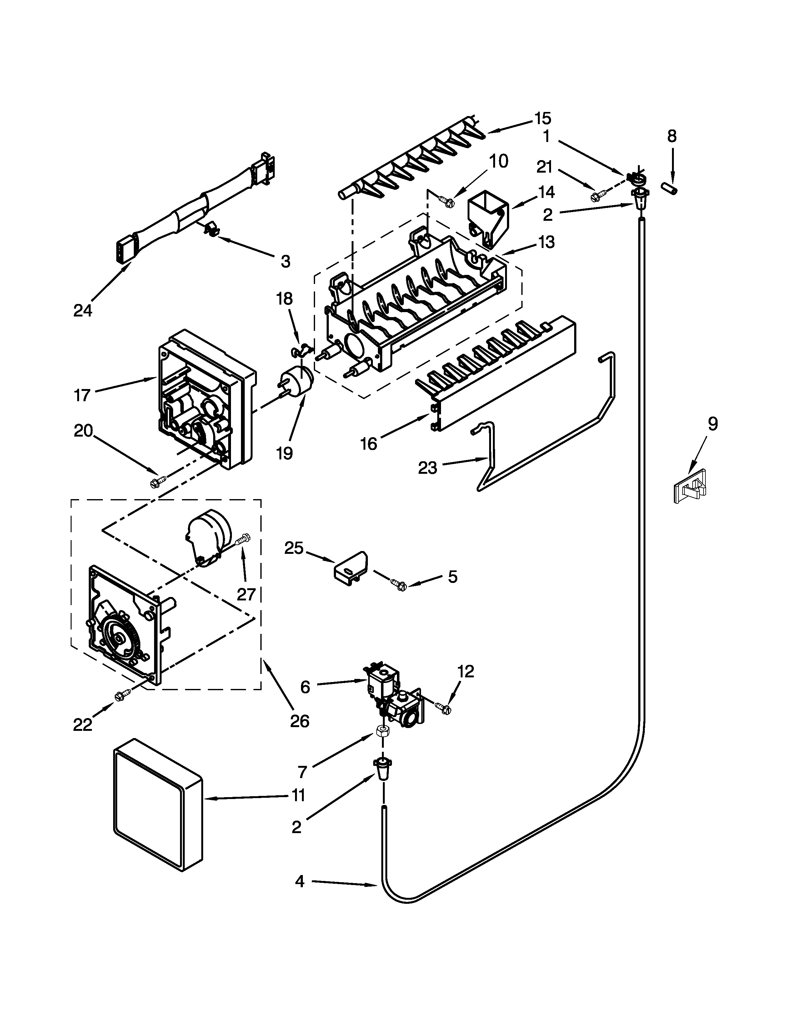 Whirlpool W8RXEGMWQ02 icemaker parts diagram
