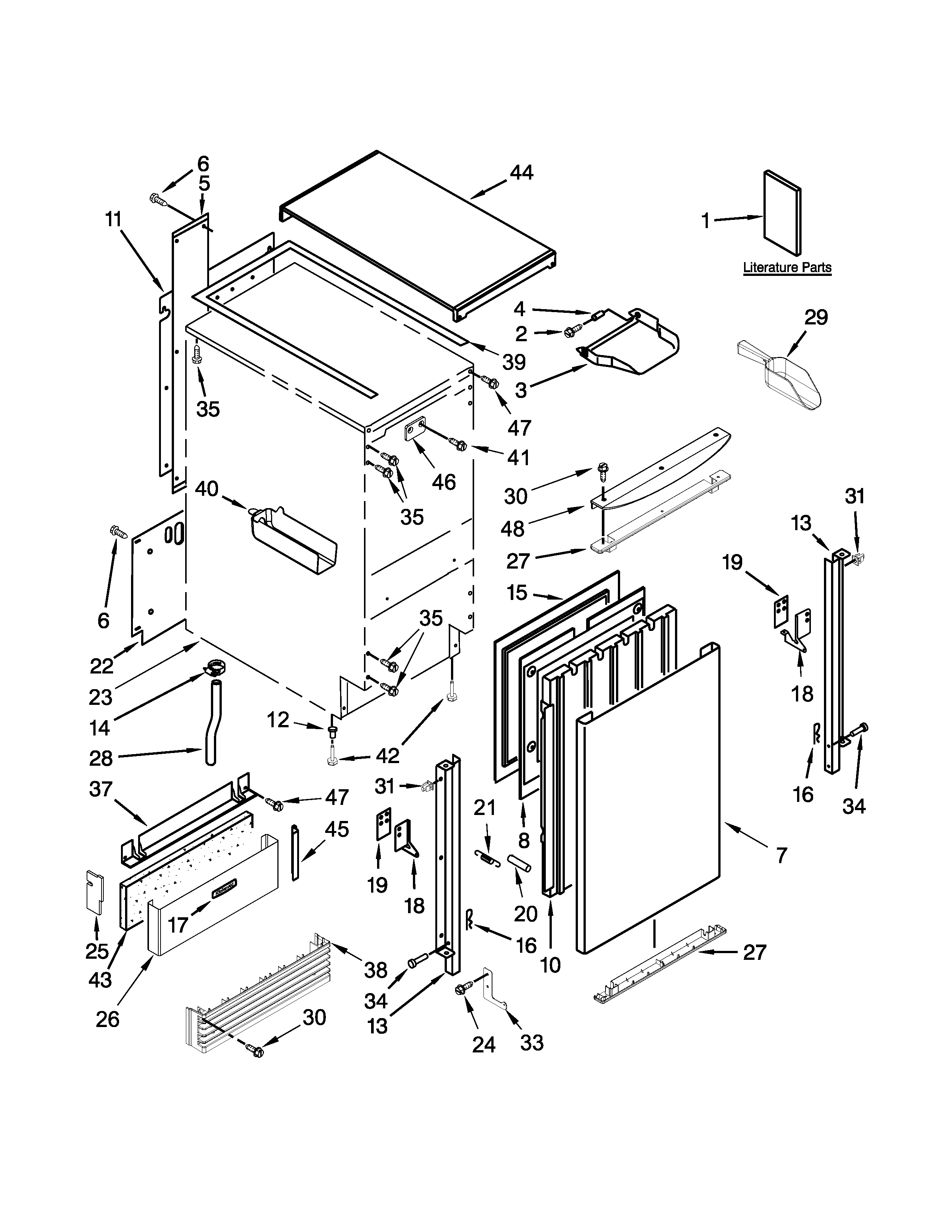 KitchenAid KUIS18NNZB0 cabinet, door and liner parts diagram