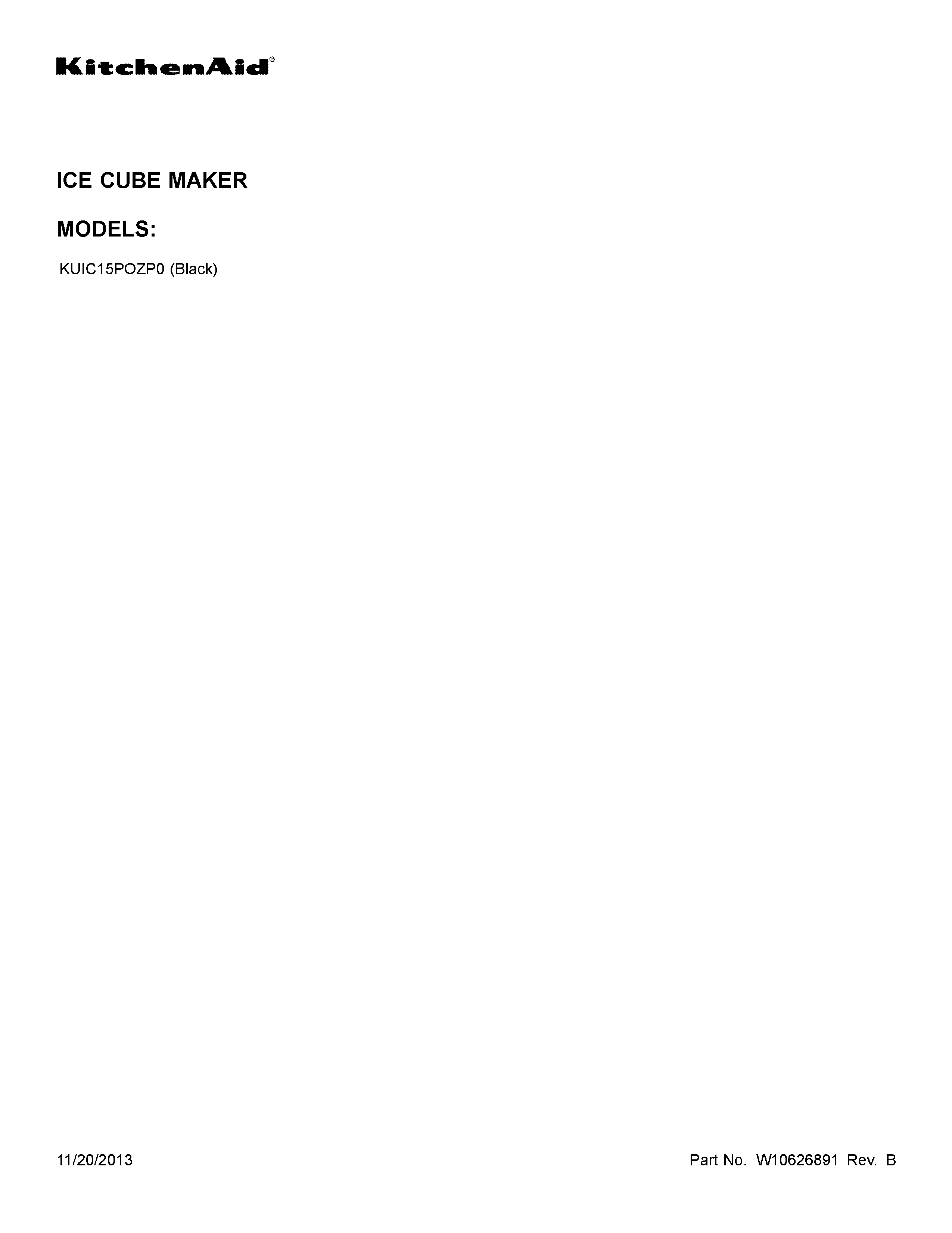 KitchenAid KUIC15POZP0 cover sheet diagram