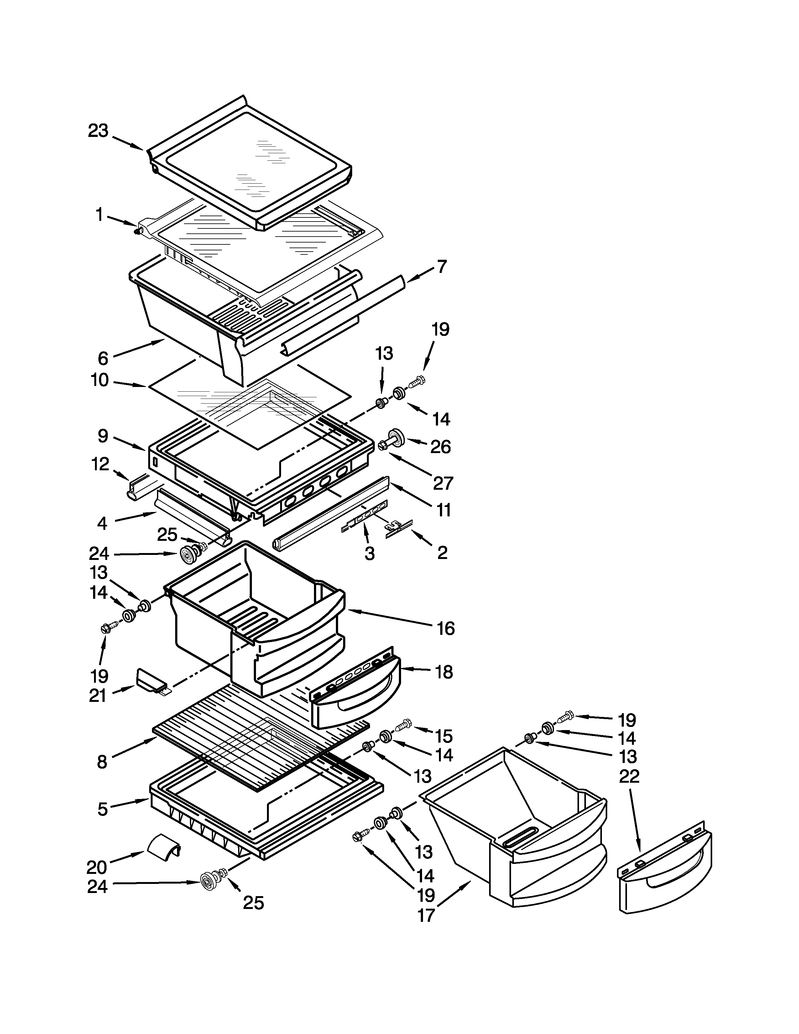 KitchenAid KSRV22FVSS00 refrigerator shelf parts diagram