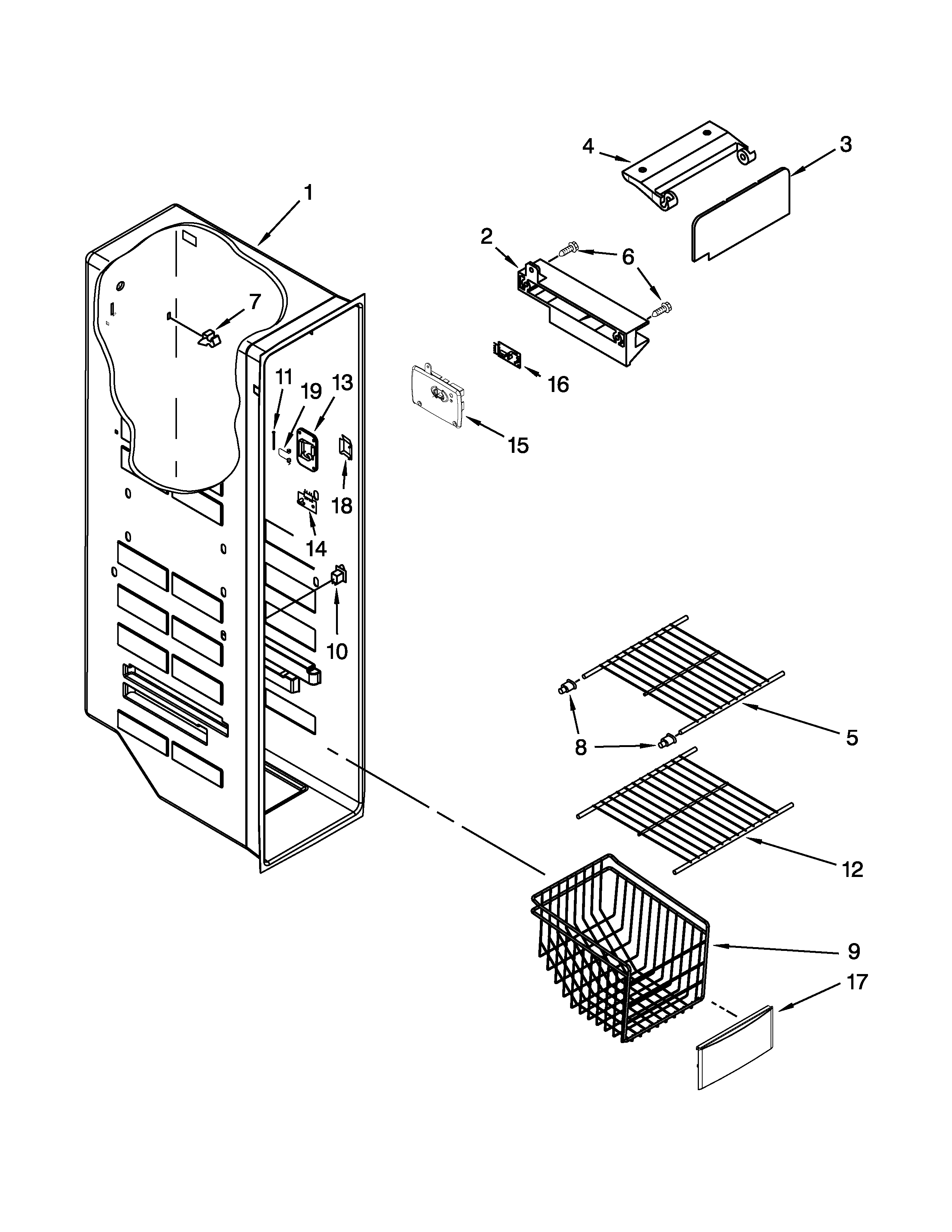 KitchenAid KSRV22FVSS00 freezer liner parts diagram