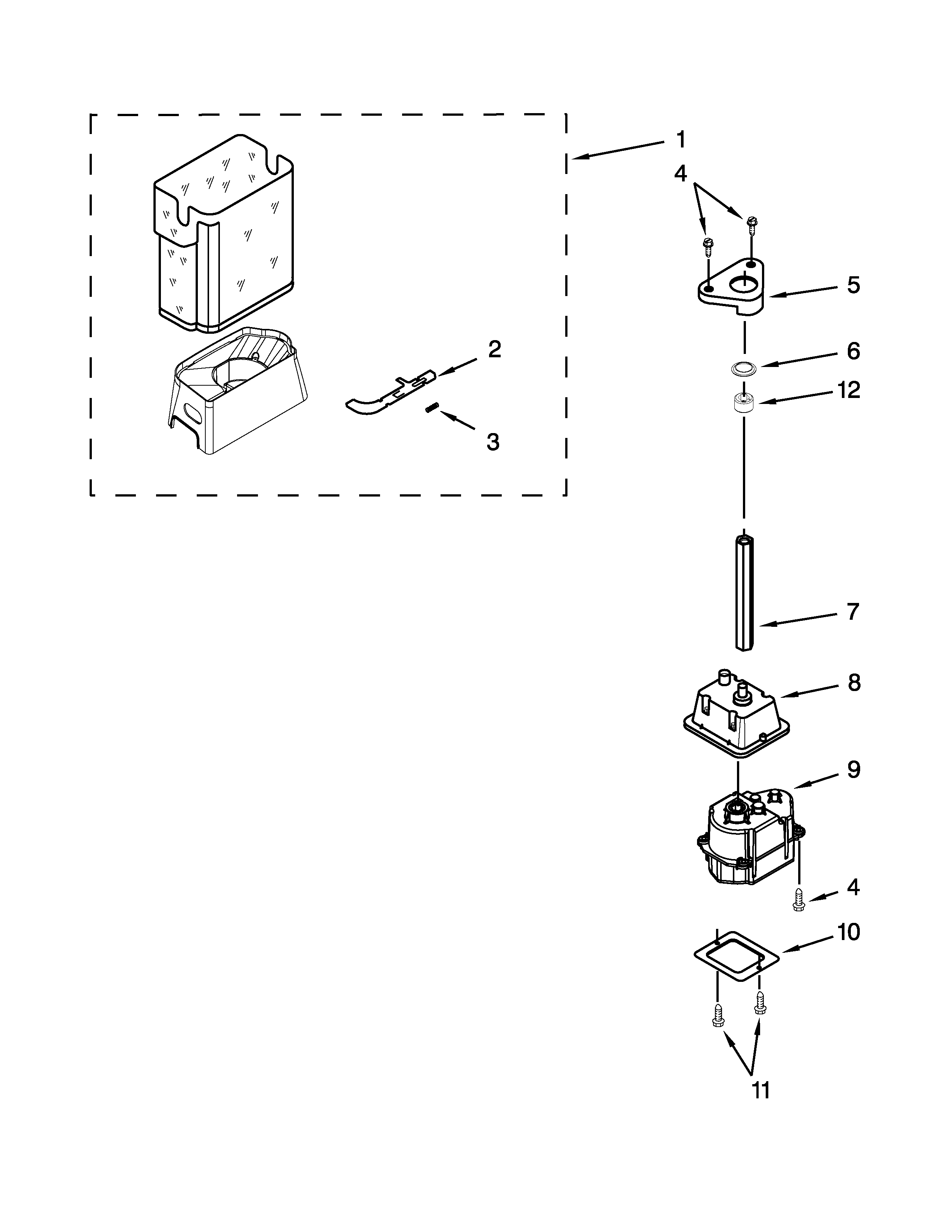 KitchenAid KSRV22FVSS00 motor and ice container parts diagram
