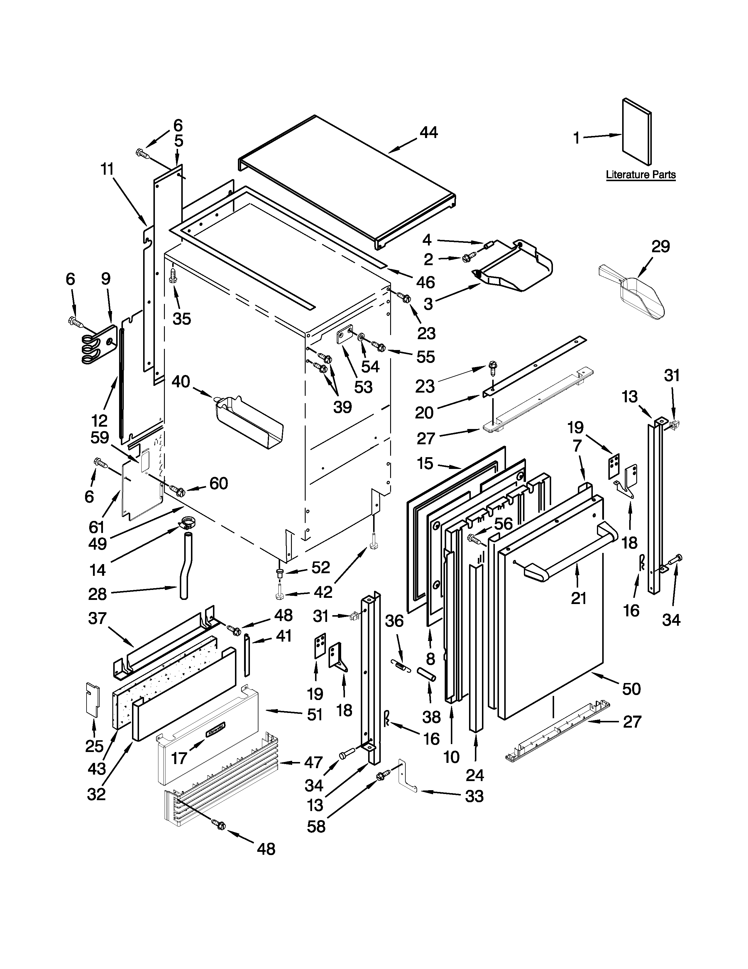 KitchenAid KUIO18NNZS0 cabinet, door and liner parts diagram