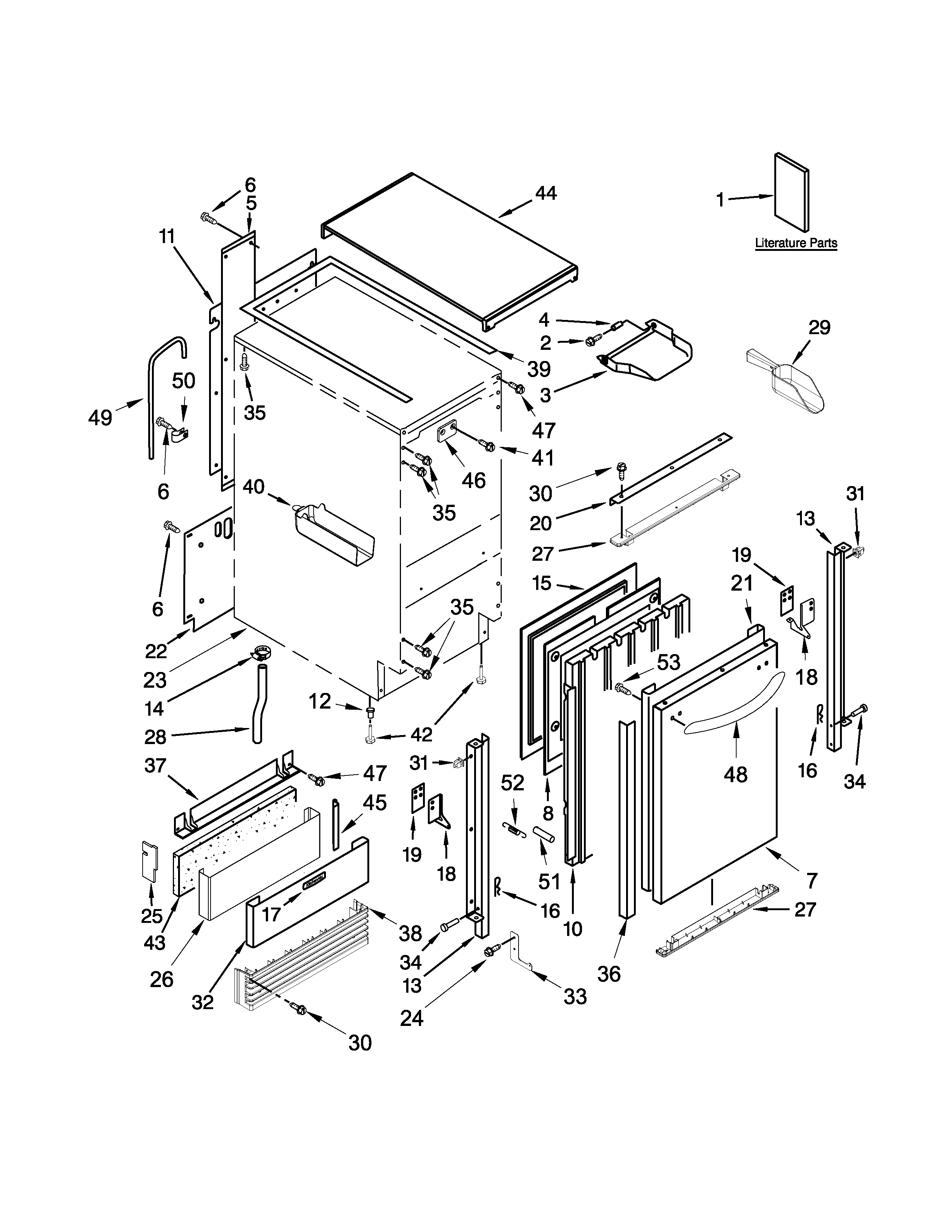 KitchenAid KUIC18PNZS0 cabinet, door and liner parts diagram