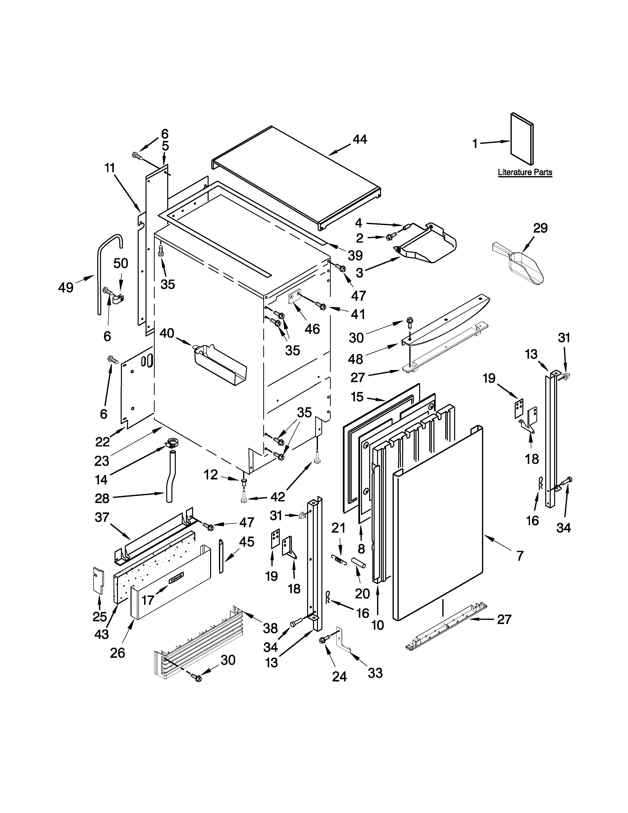 KitchenAid KUIS18PNZB0 cabinet, door and liner parts diagram