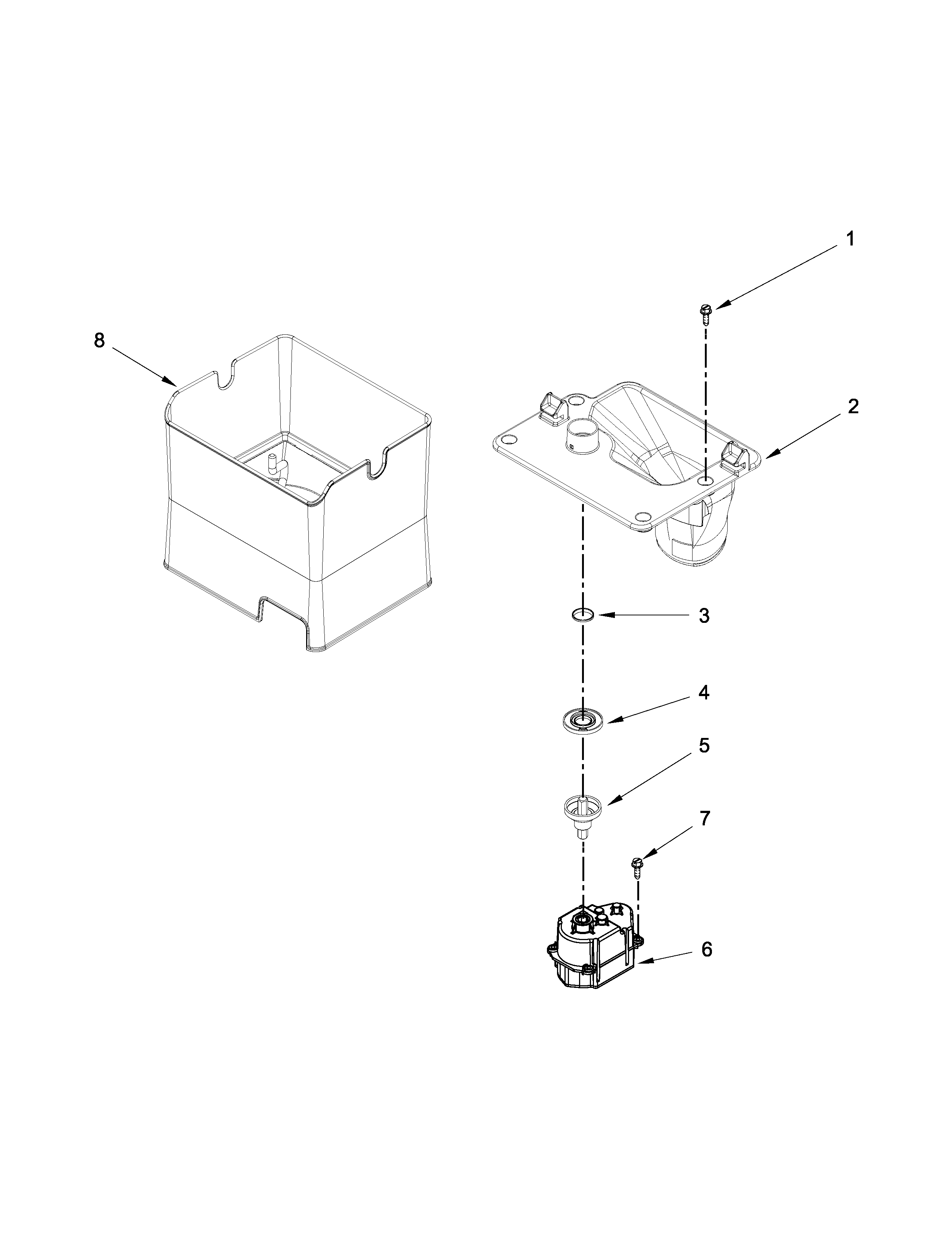 Whirlpool 7WF736SDAM11 motor and ice container parts diagram